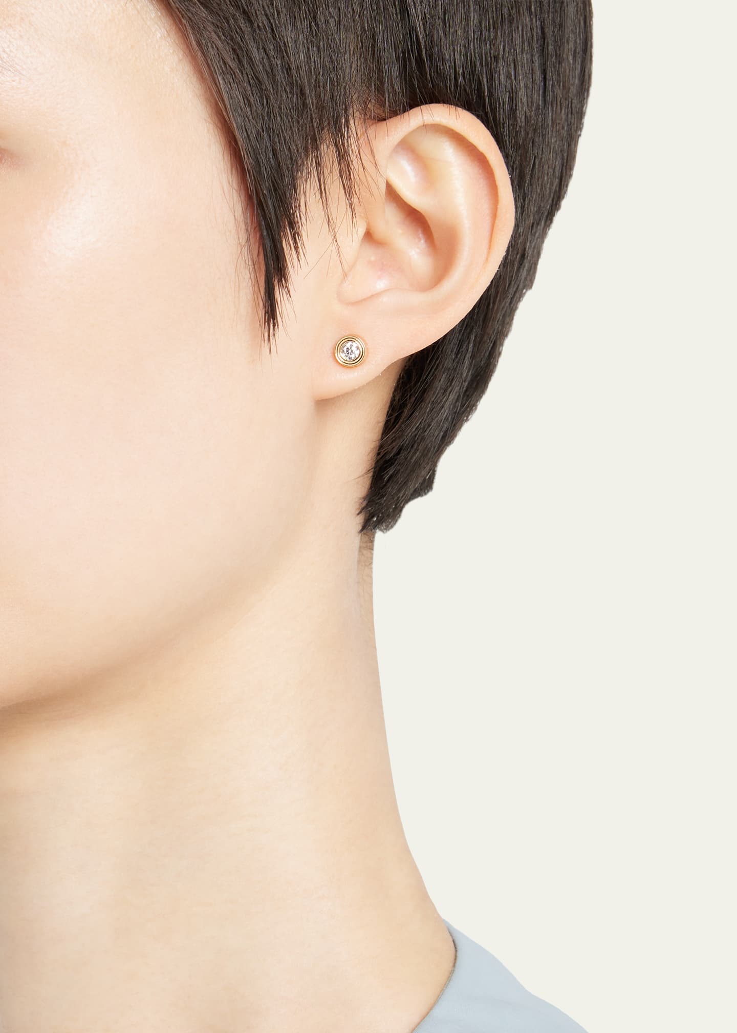Sydney Evan Fluted 14K Gold and Diamond Stud Earrings Image 2 of 4