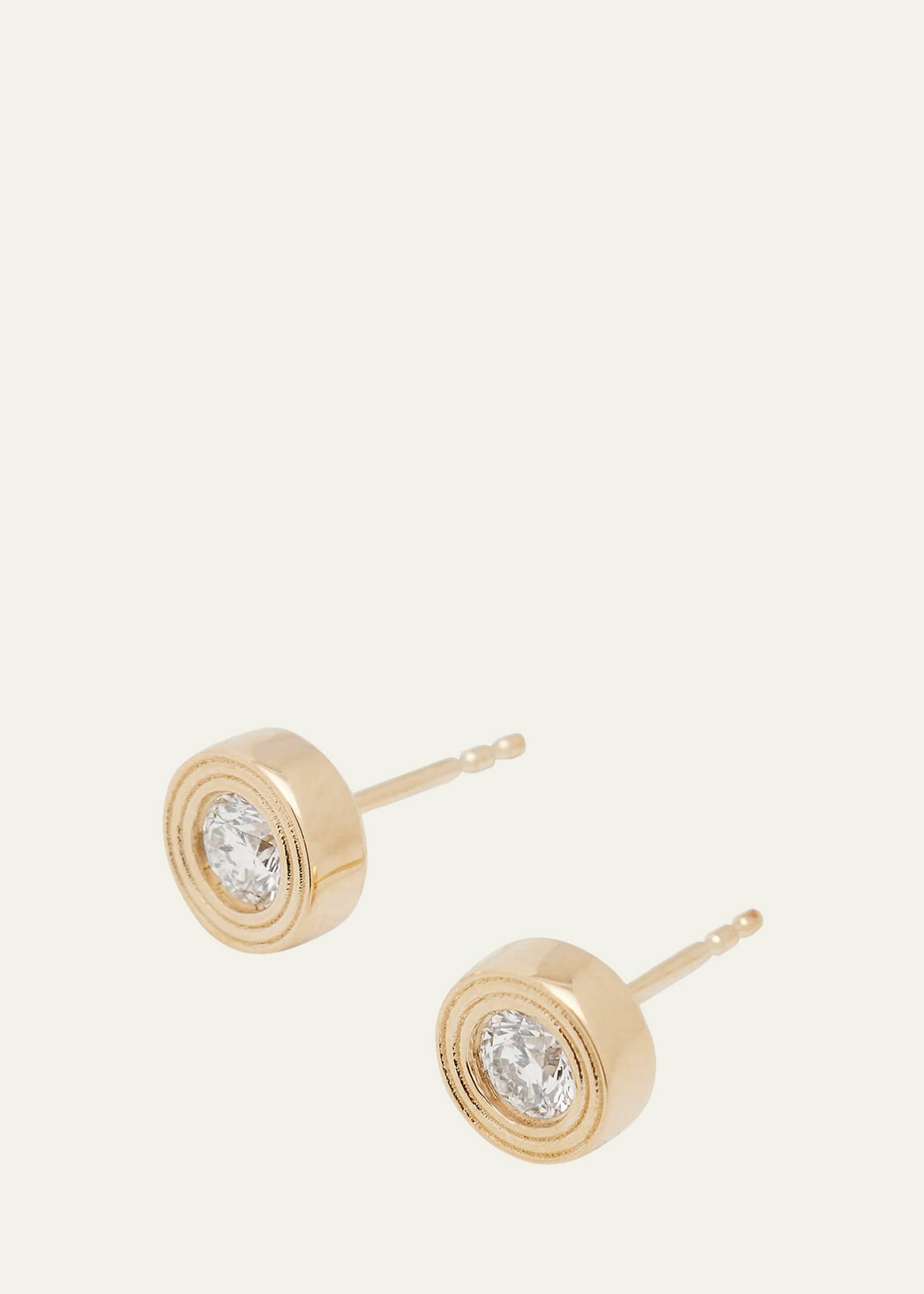 Sydney Evan Fluted 14K Gold and Diamond Stud Earrings Image 3 of 4