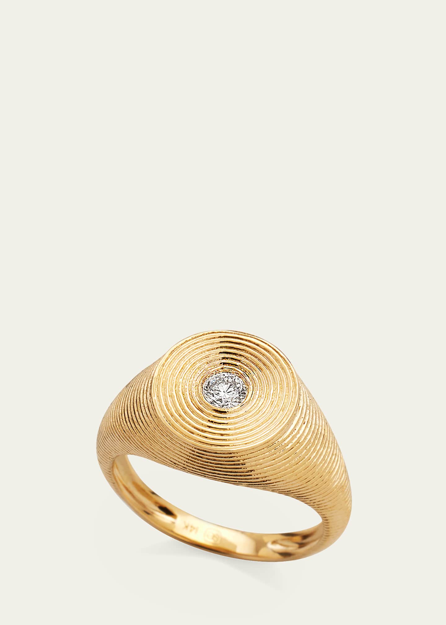 Sydney Evan 14K Gold Round Diamond Fluted Signet Ring Bergdorf