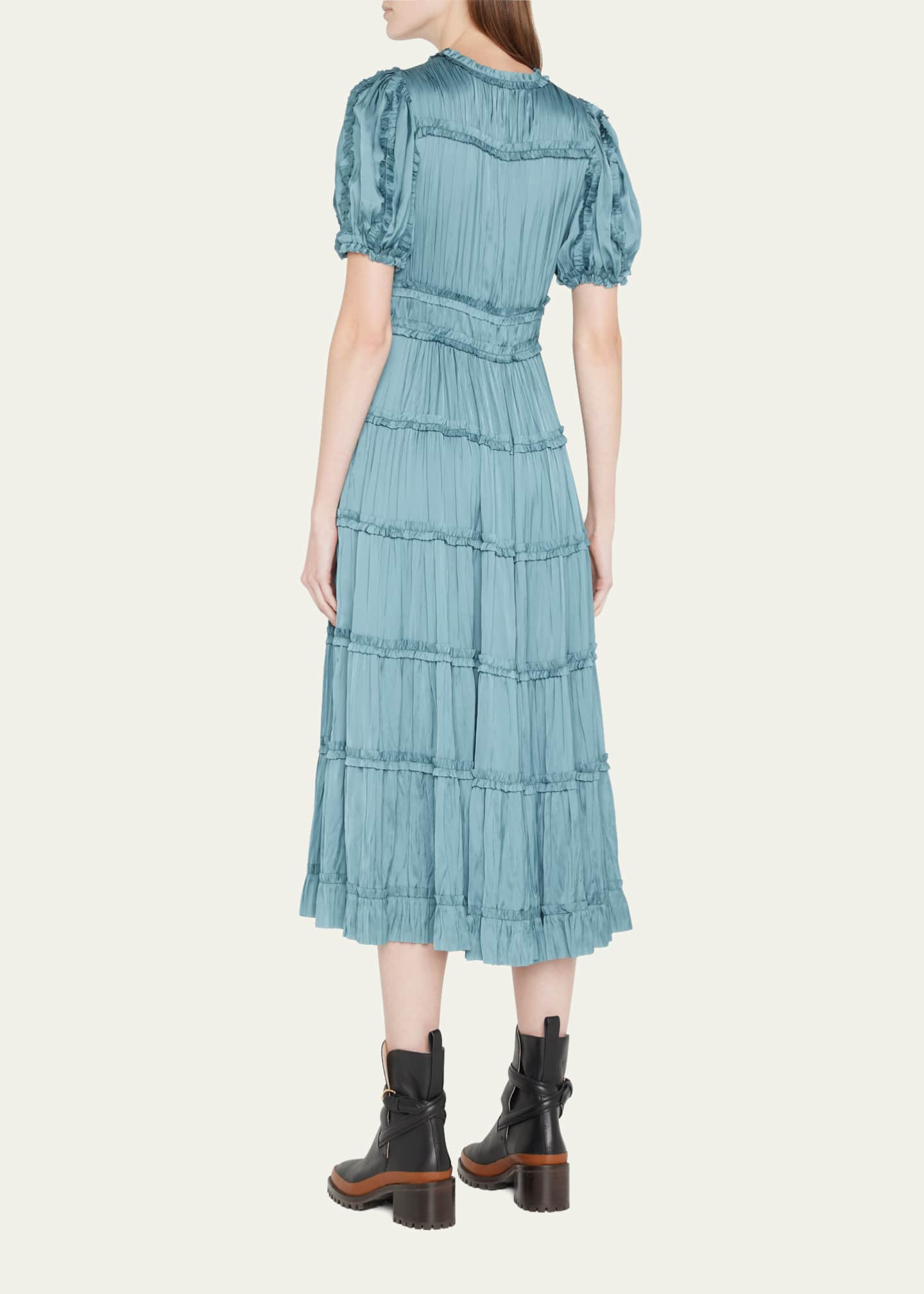 Ulla Johnson Olivia Puff-Sleeve Plisse Ruffle Midi Dress - Bergdorf Goodman