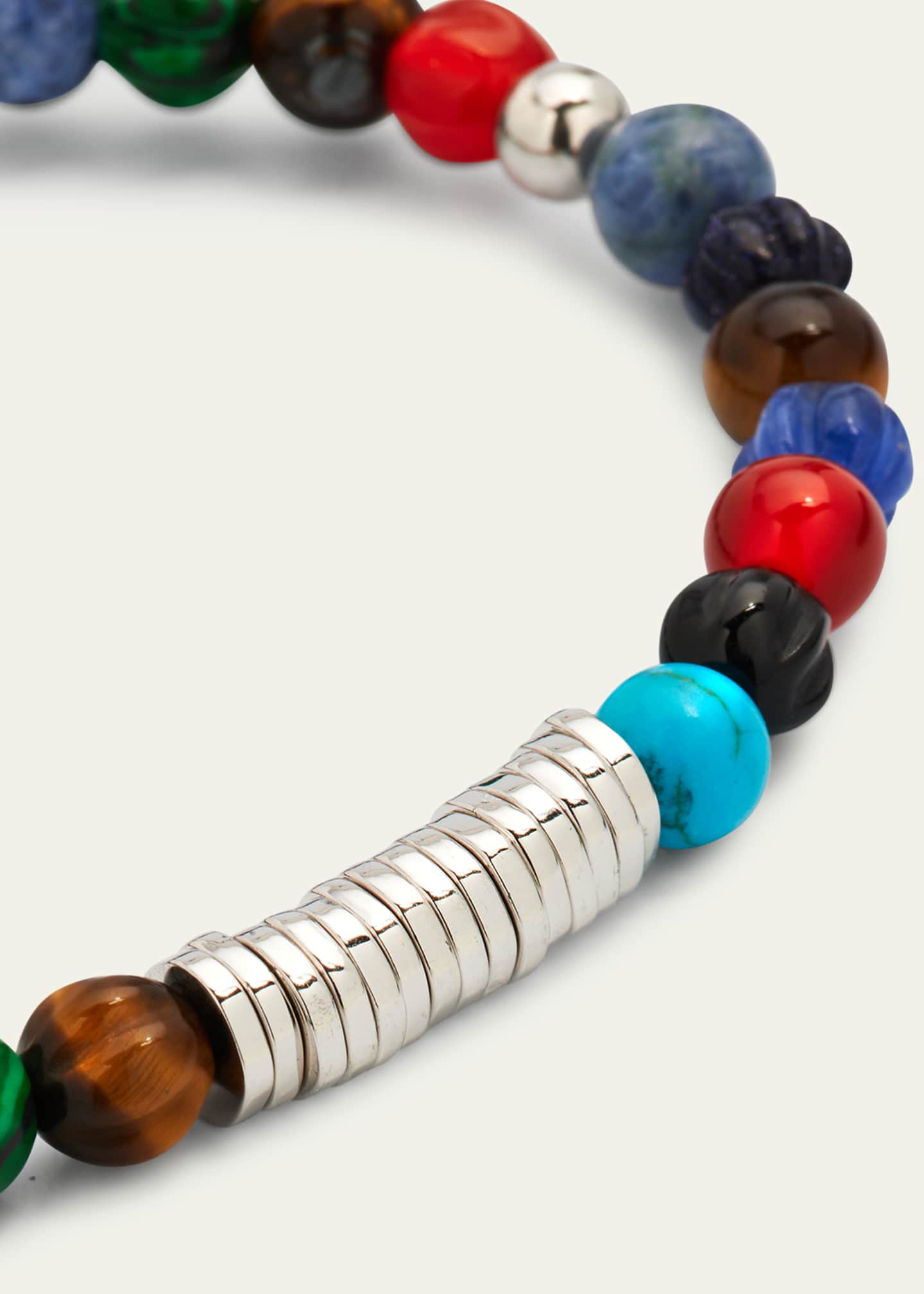 Tateossian Men's Sterling Silver Discs Multicolor Stones Bracelet