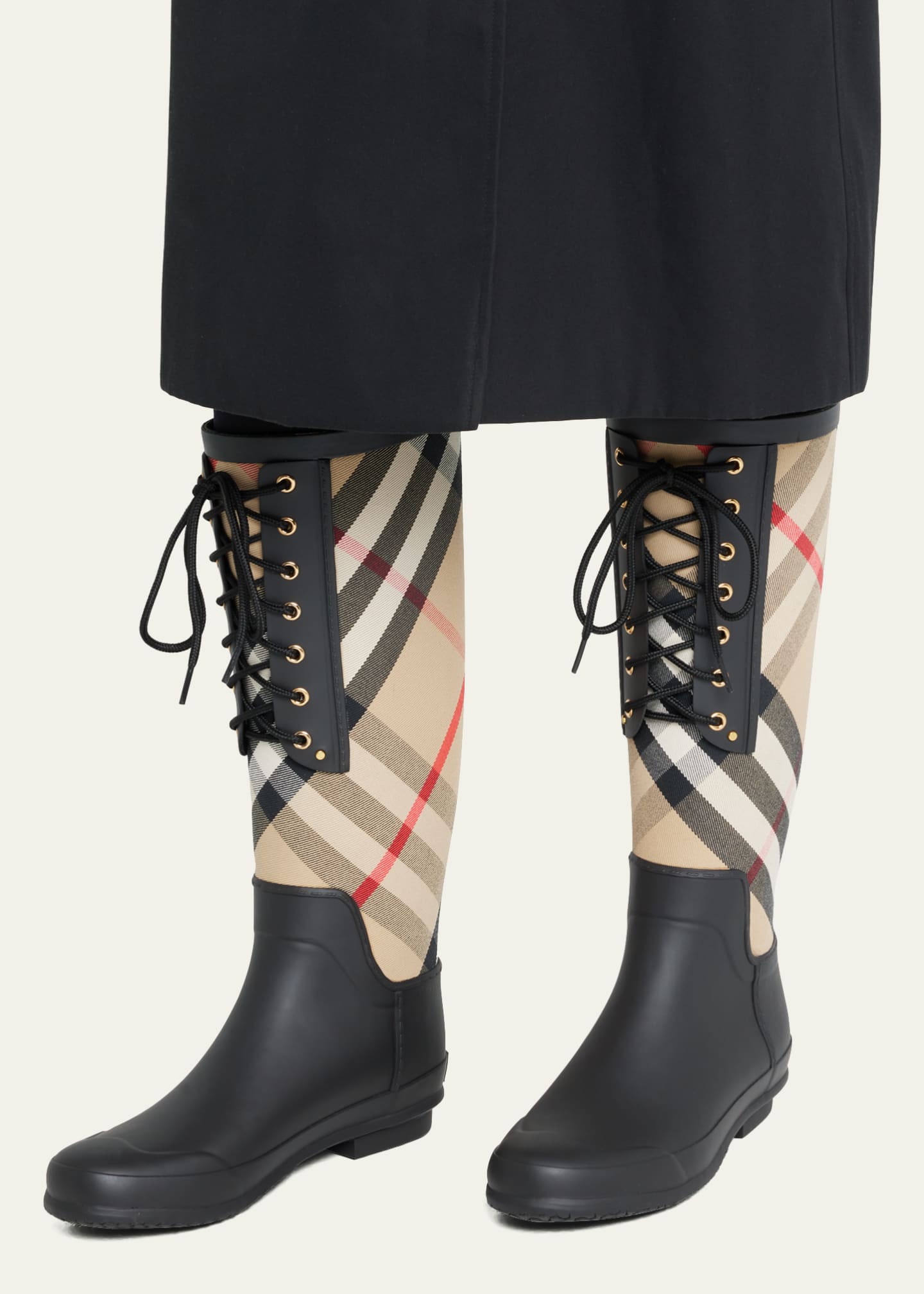 Burberry Simeon Check Lace-Up Rain Boots - Goodman