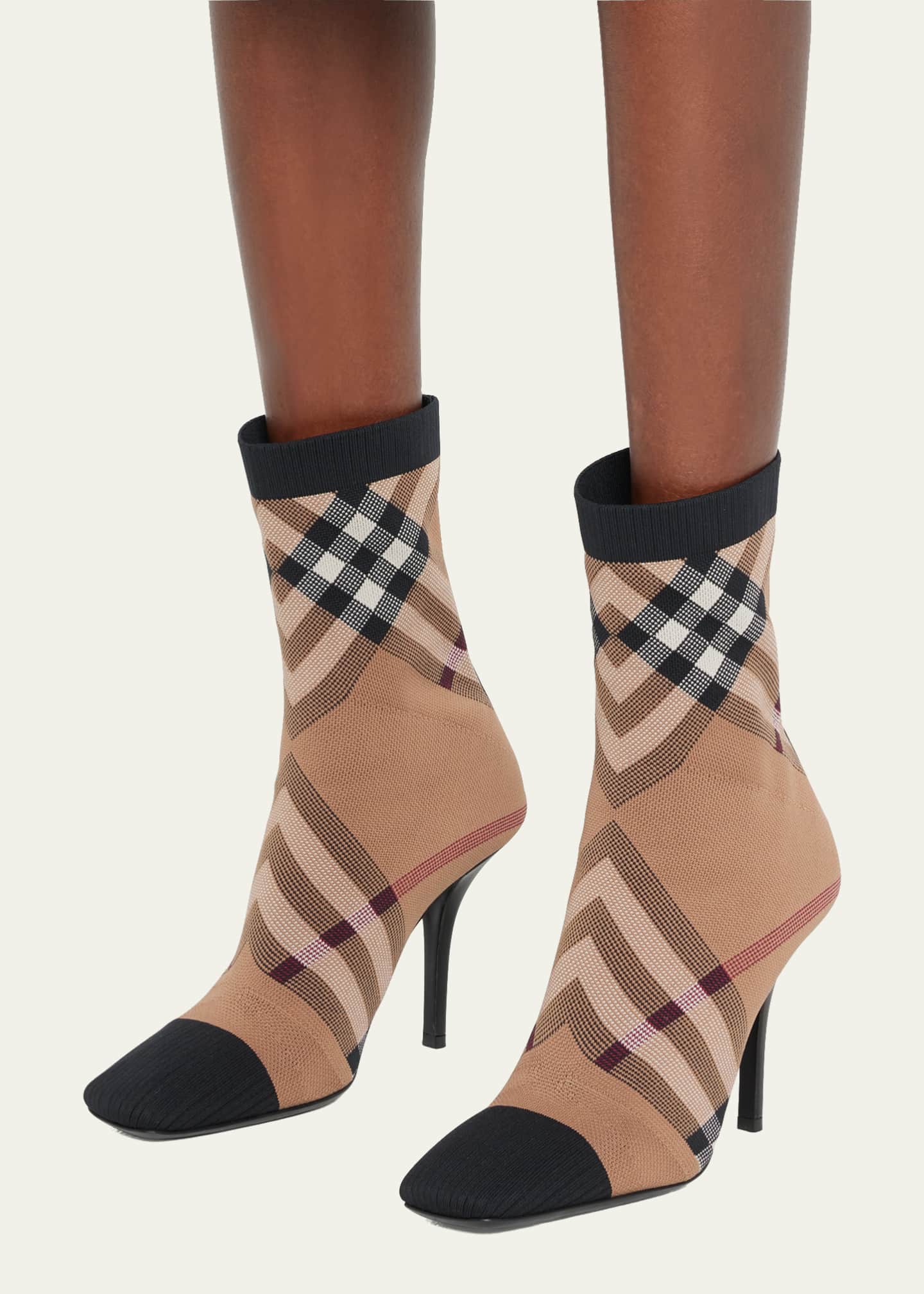 Burberry Dolman Check Stiletto Sock Booties Bergdorf Goodman
