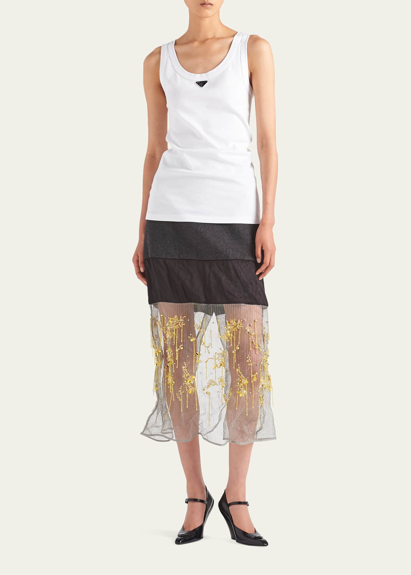 スカート Prada Embellished Mesh Skirt Prada Mixed-Media Embellished Midi Skirt - Bergdorf Goodman