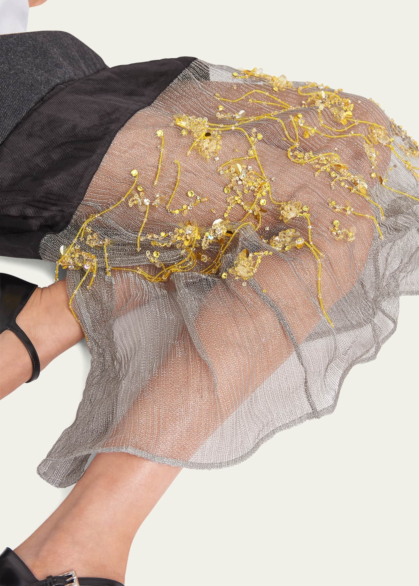 スカート PRADA GOLD MIDI SKIRT WITH SEQUINS Prada Mixed-Media Embellished Midi Skirt - Bergdorf Goodman