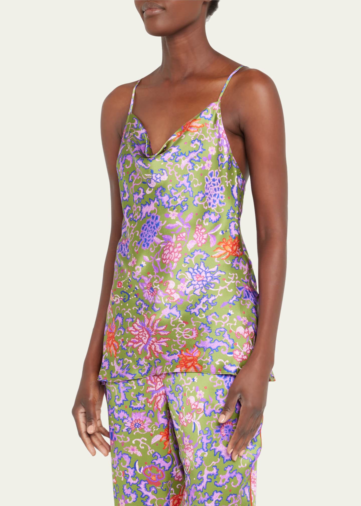 Josie Natori char à camisole bleu fleur pur garniture rose taille SM