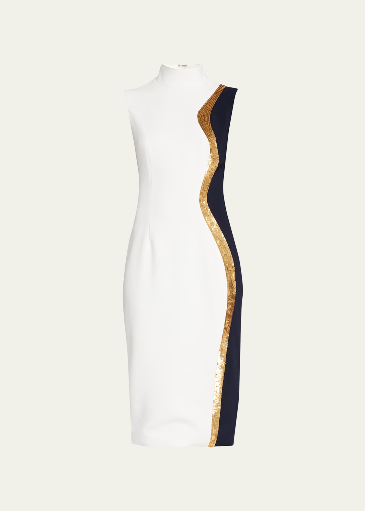 SERGIO HUDSON STRAPLESS COATED RUCHED MIDI DRESS