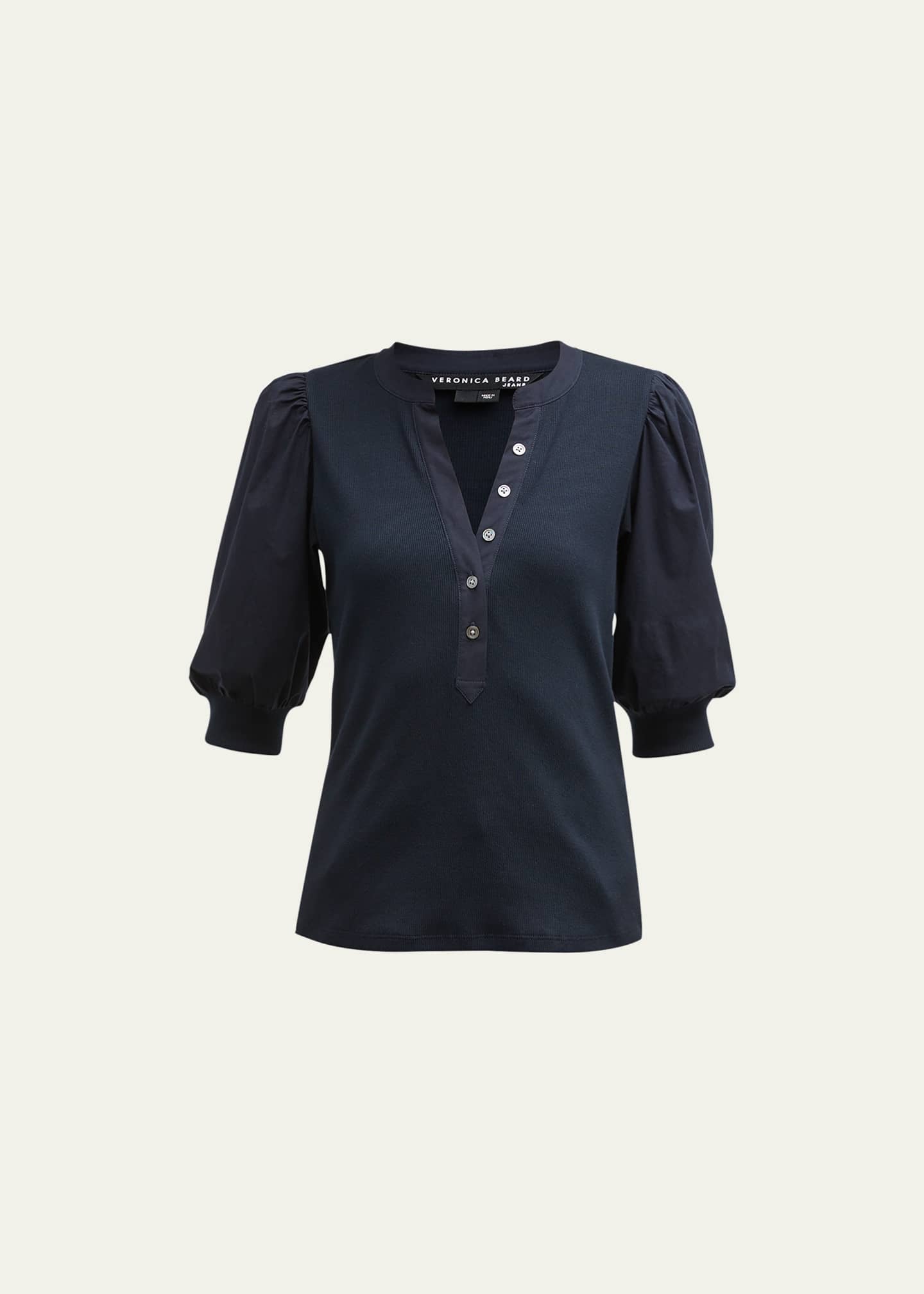 Veronica Beard Coralee Puff Sleeve Button-Front Top - Bergdorf Goodman