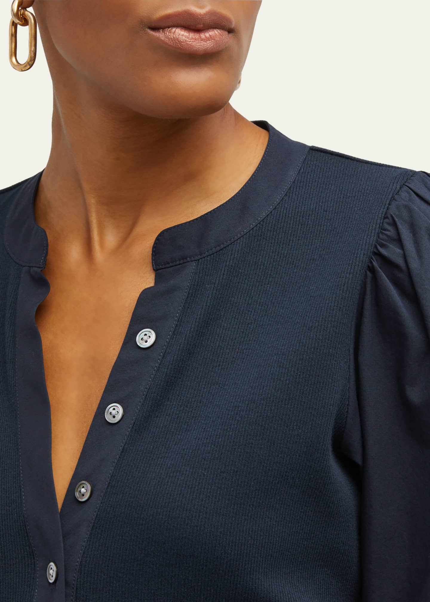 Veronica Beard Coralee Puff Sleeve Button-Front Top Image 5 of 5
