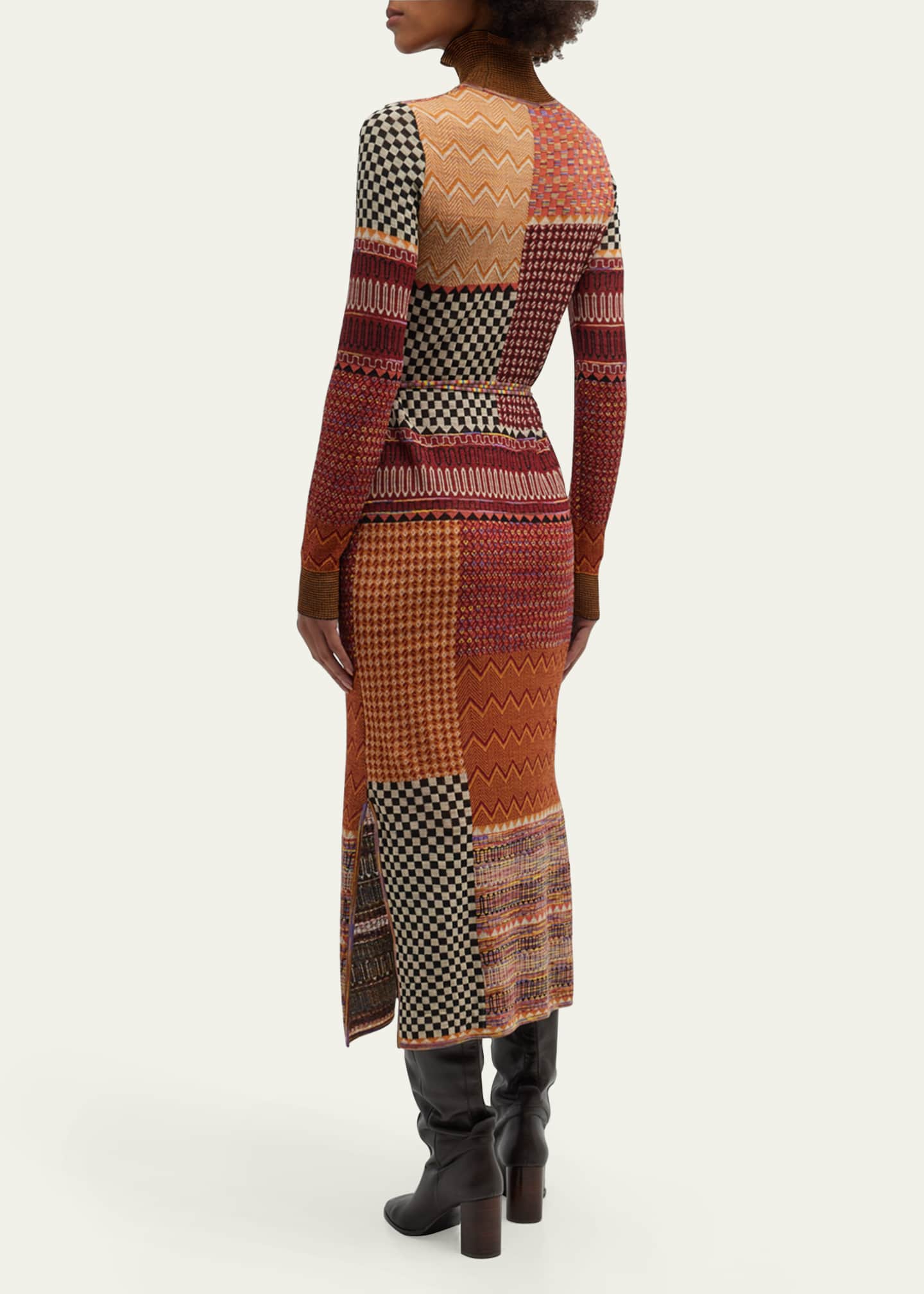 Ulla Johnson Almira Masque Patchwork Jacquard Knit Midi Dress with Belt ...