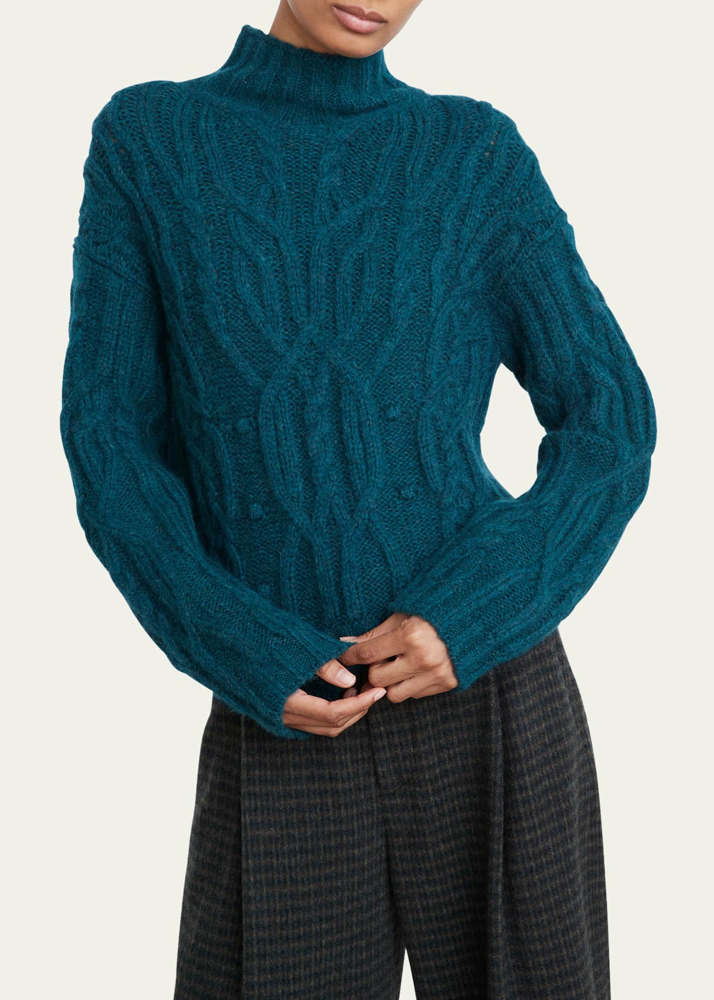 Vince Interlaced CableKnit Turtleneck Sweater Bergdorf Goodman
