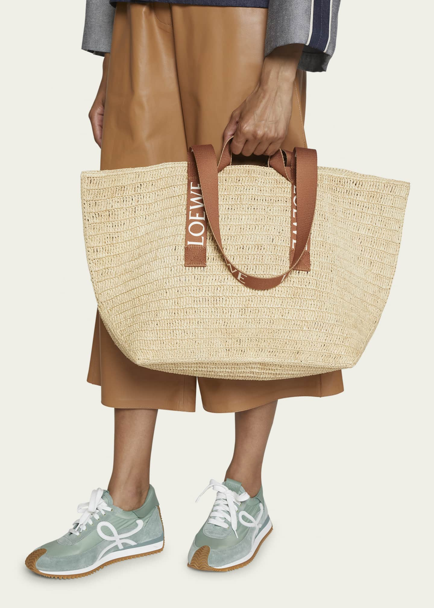 Loewe Fold Raffia Shopper Tote Bag Natural/Tan