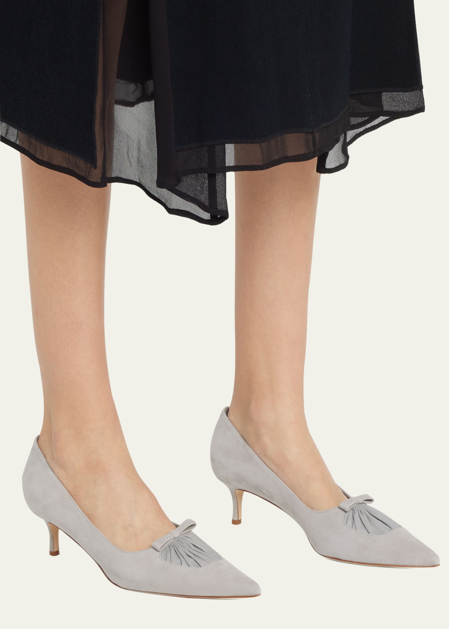 Manolo Blahnik Balquee Pointed Suede Kitten-Heel Pumps - Bergdorf Goodman