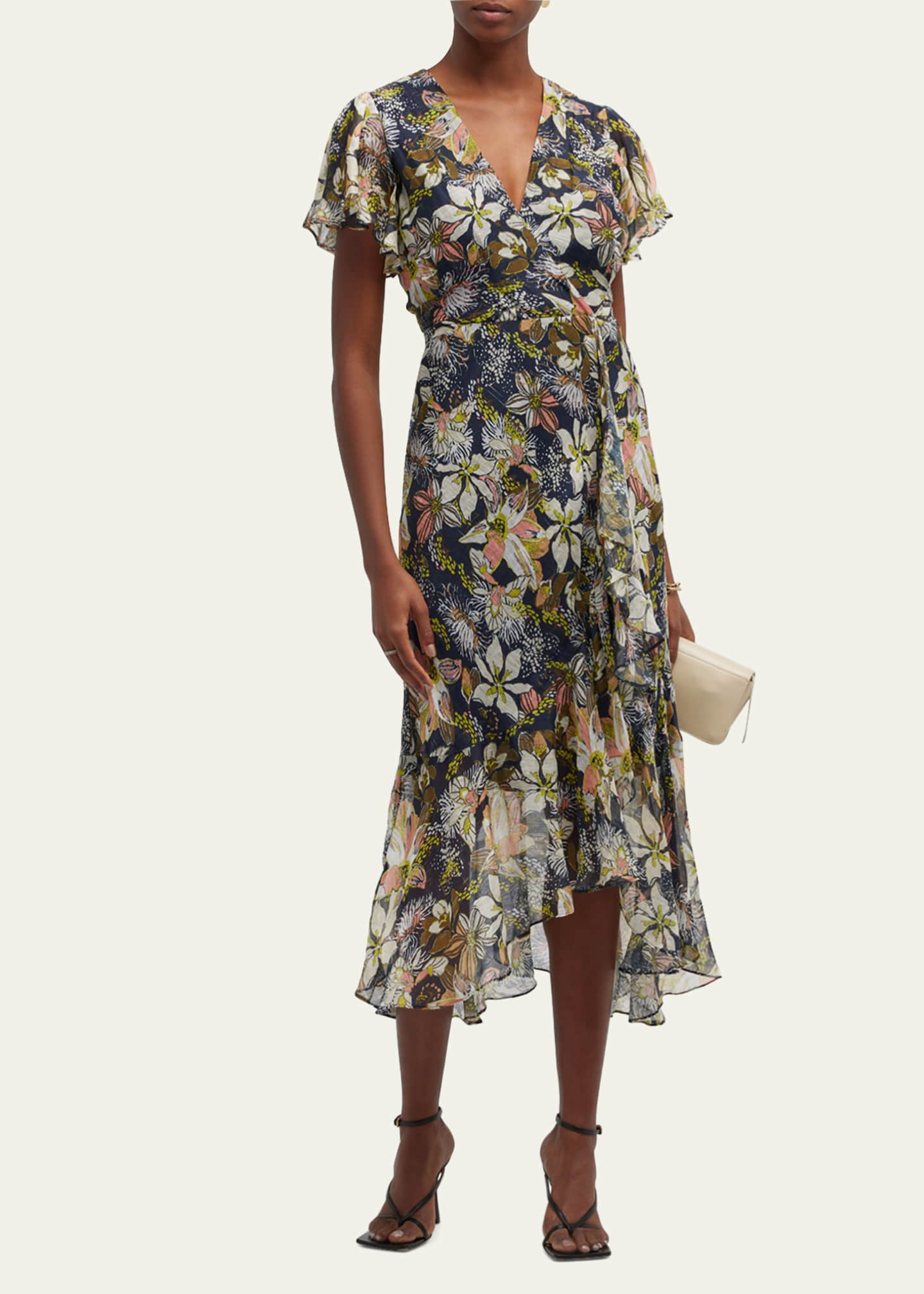 Tanya Taylor Blaire Printed Linen-Silk Midi Faux-Wrap Dress - Bergdorf ...