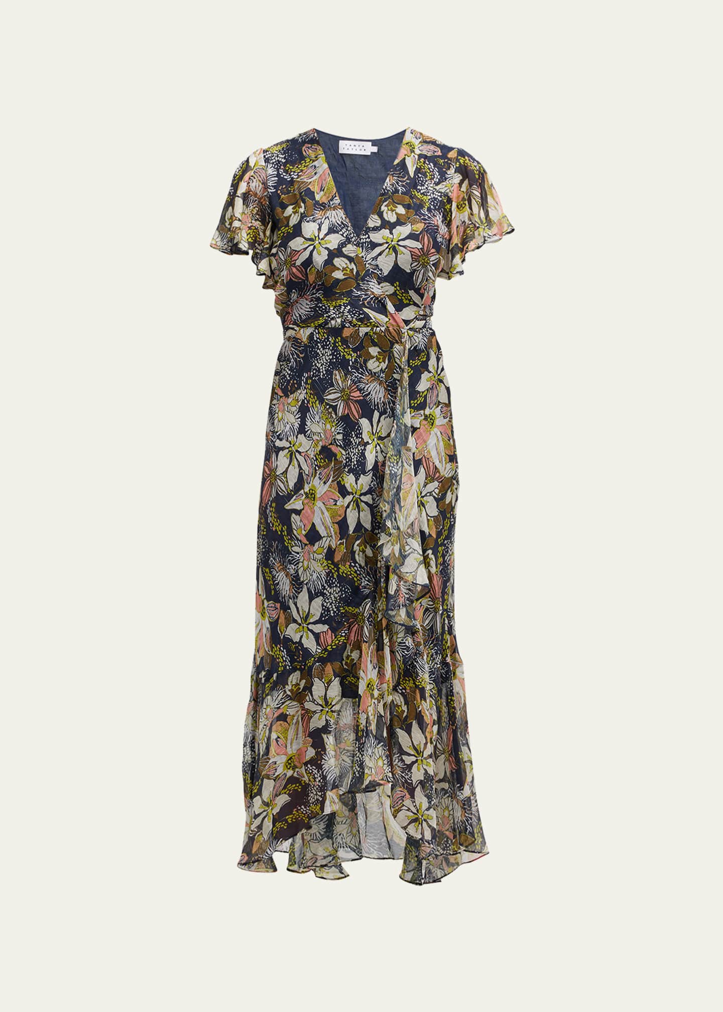 Tanya Taylor Blaire Printed Linen-Silk Midi Faux-Wrap Dress - Bergdorf ...
