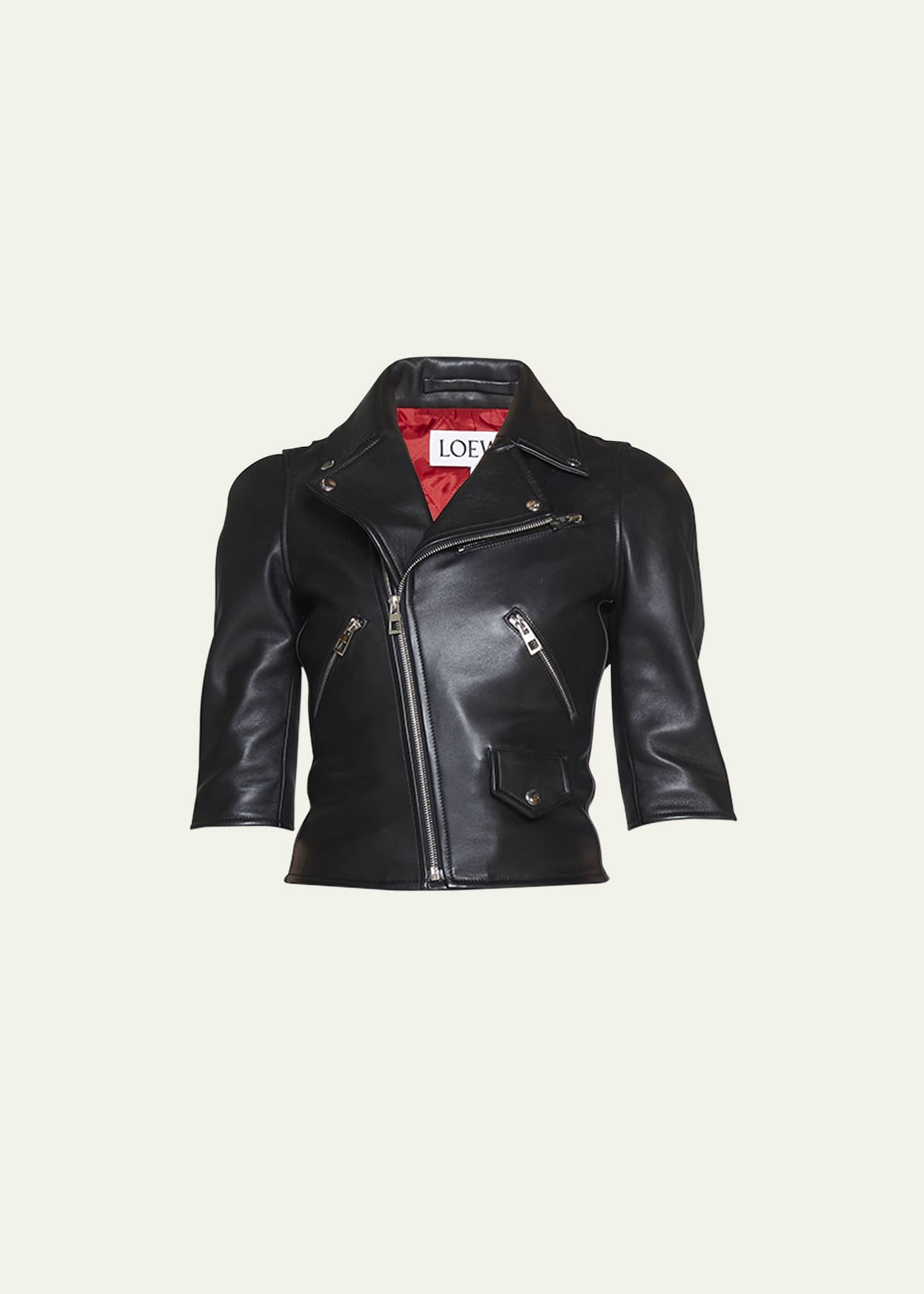 Loewe Short Leather Biker Jacket - Bergdorf Goodman
