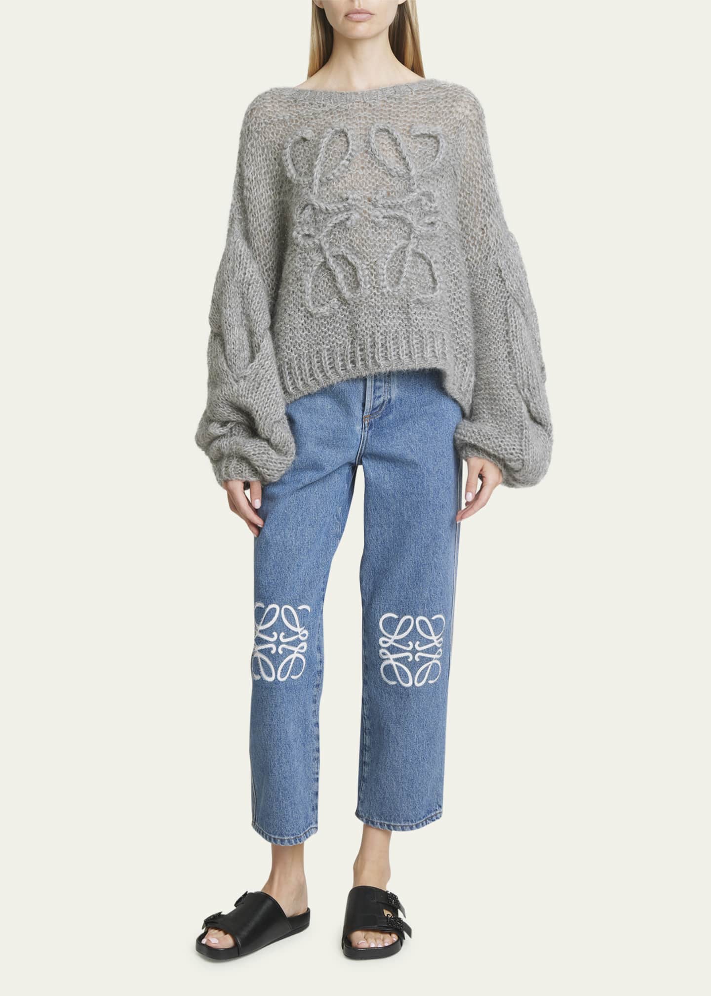 Cable-knit wool sweater in grey - Loewe | Mytheresa