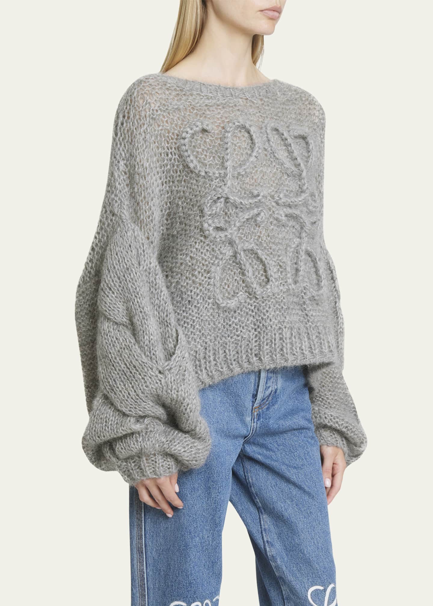 Cable-knit wool sweater in grey - Loewe | Mytheresa
