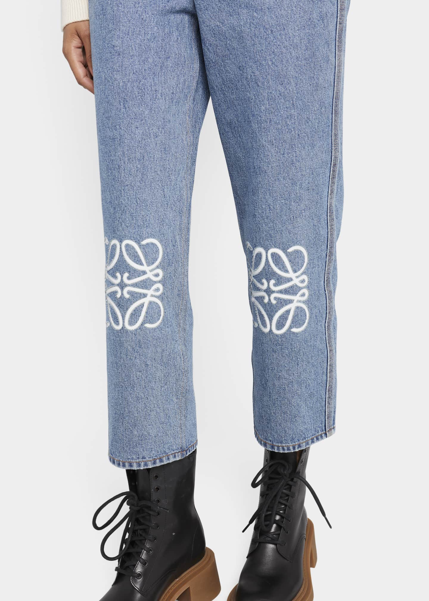 Loewe Anagram Embroidered Cropped Jeans - Bergdorf Goodman