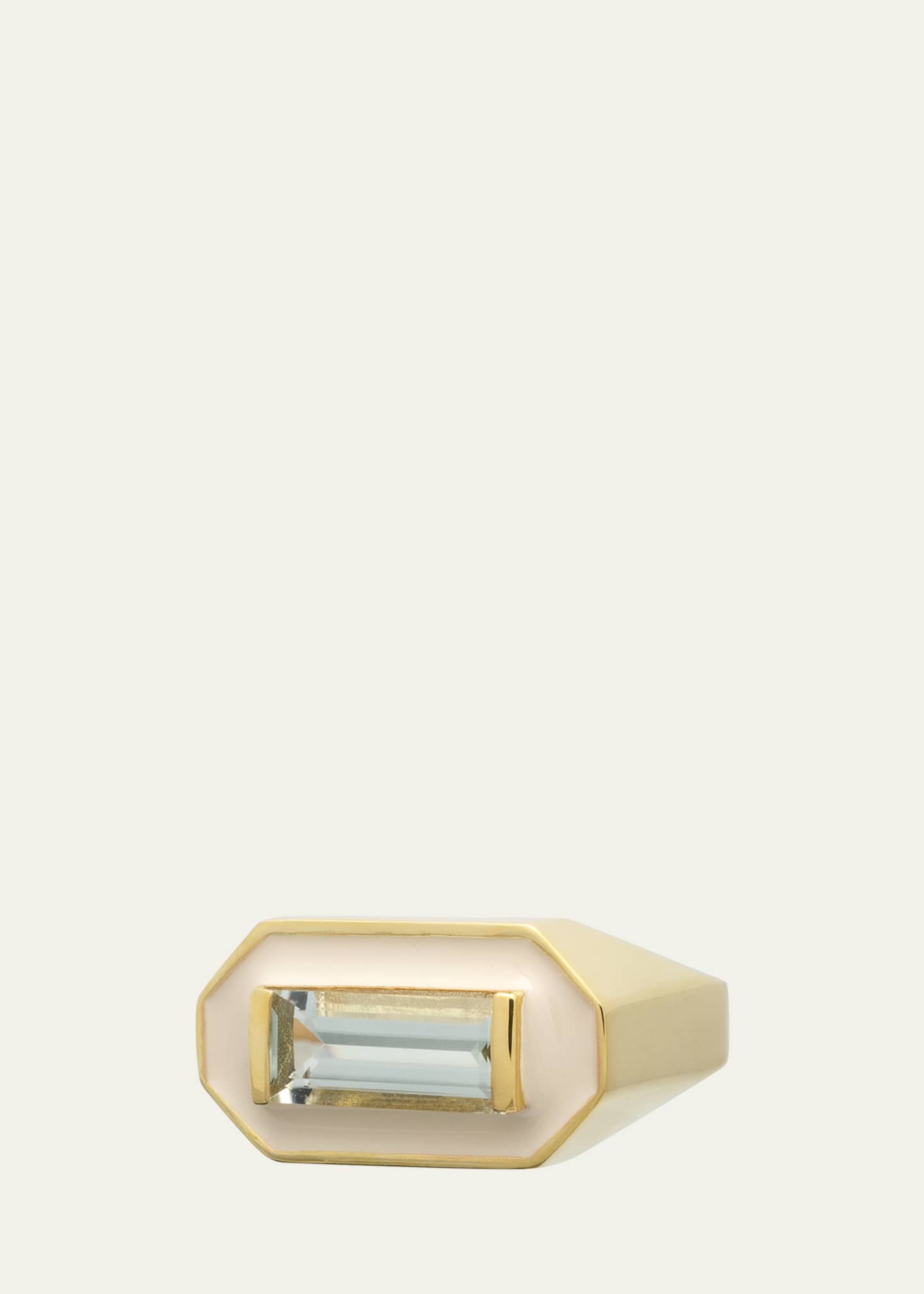 Aliita Deco Maxi Baguette Ring with Green Amethyst and White Enamel