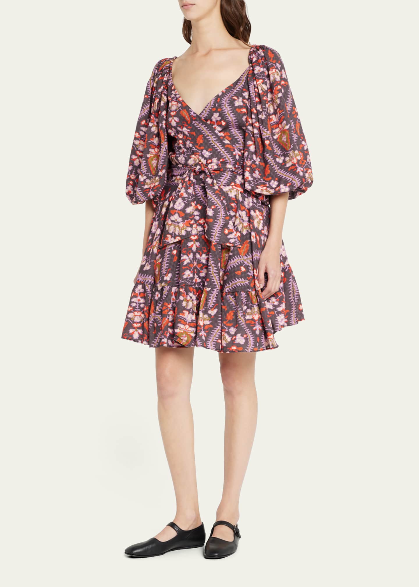 Rhode Darya Puff-Sleeve Mini Wrap Dress - Bergdorf Goodman