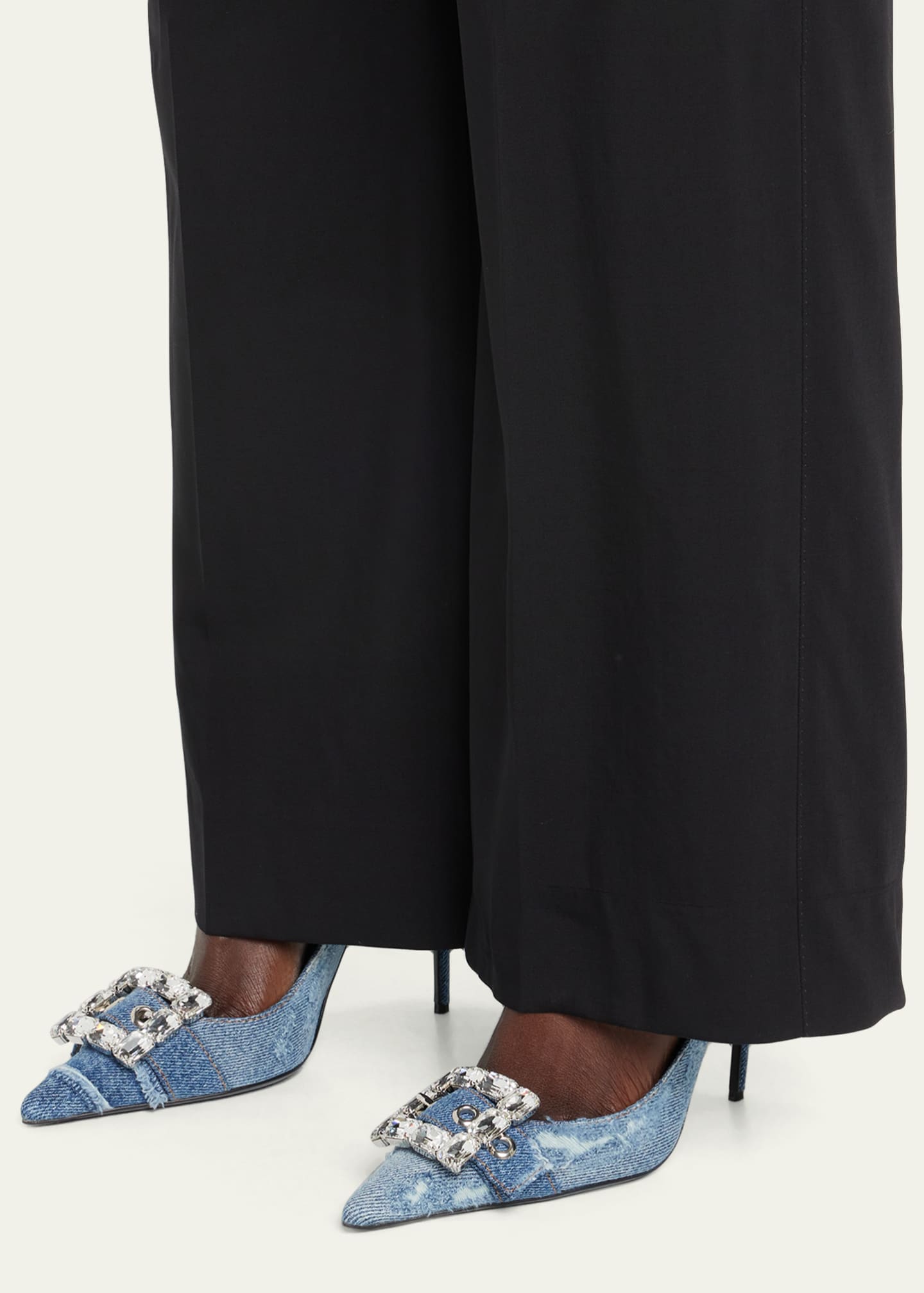 Dolce&Gabbana Patchwork Denim Crystal-Buckle Pumps Image 2 of 5