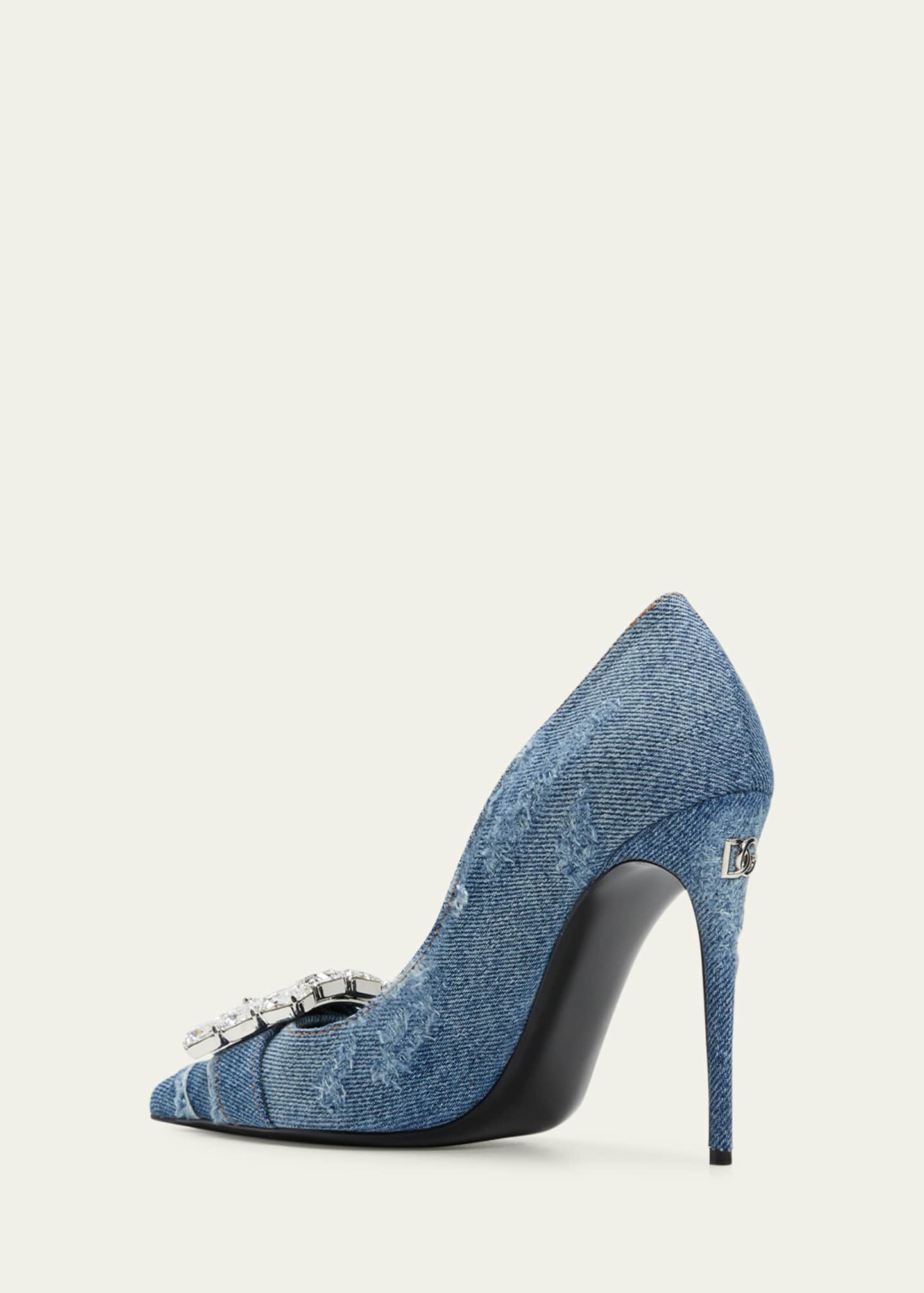 Dolce&Gabbana Patchwork Denim Crystal-Buckle Pumps Image 4 of 5