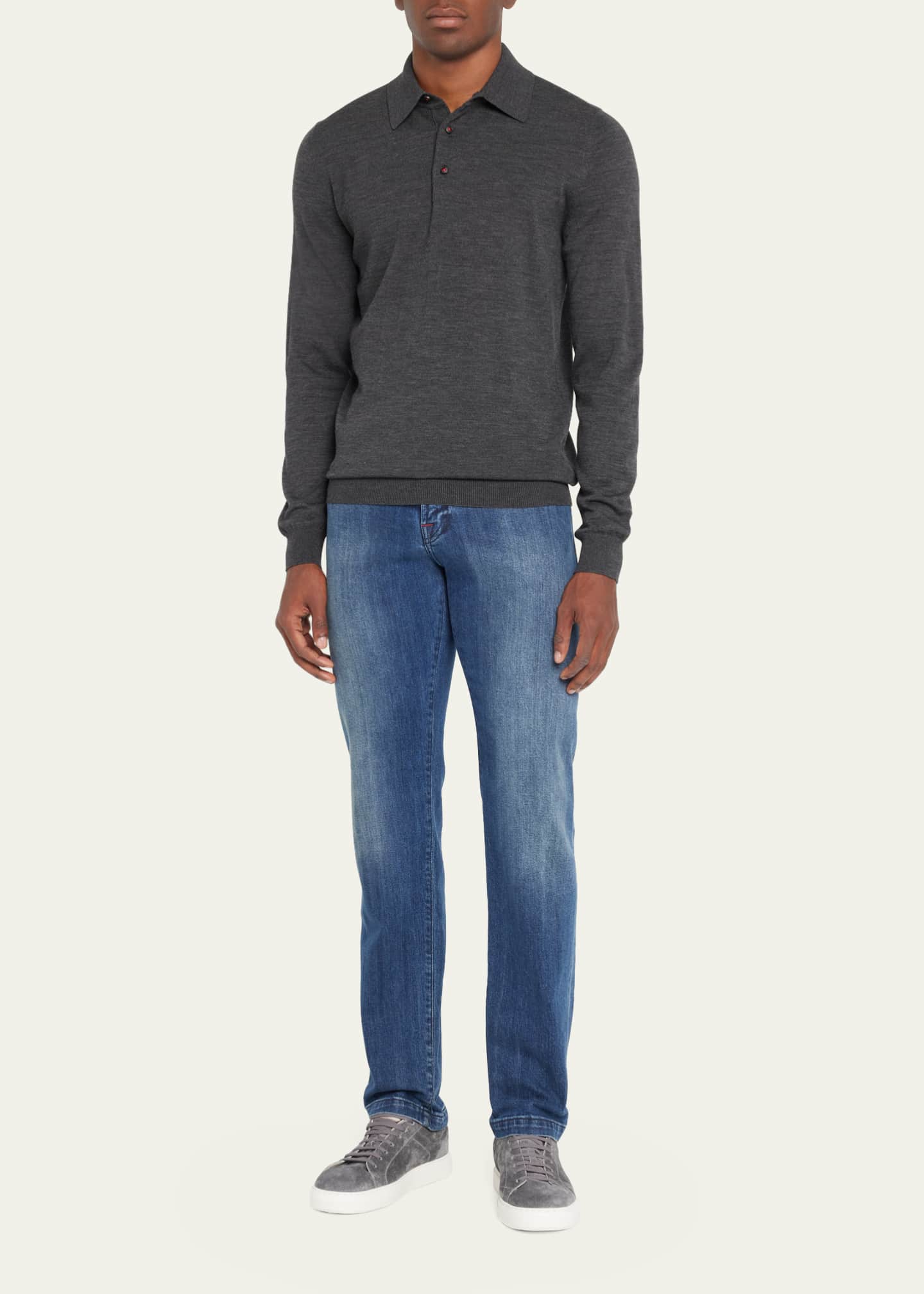 Kiton Men's Heathered Wool Polo Sweater Image 2 of 5