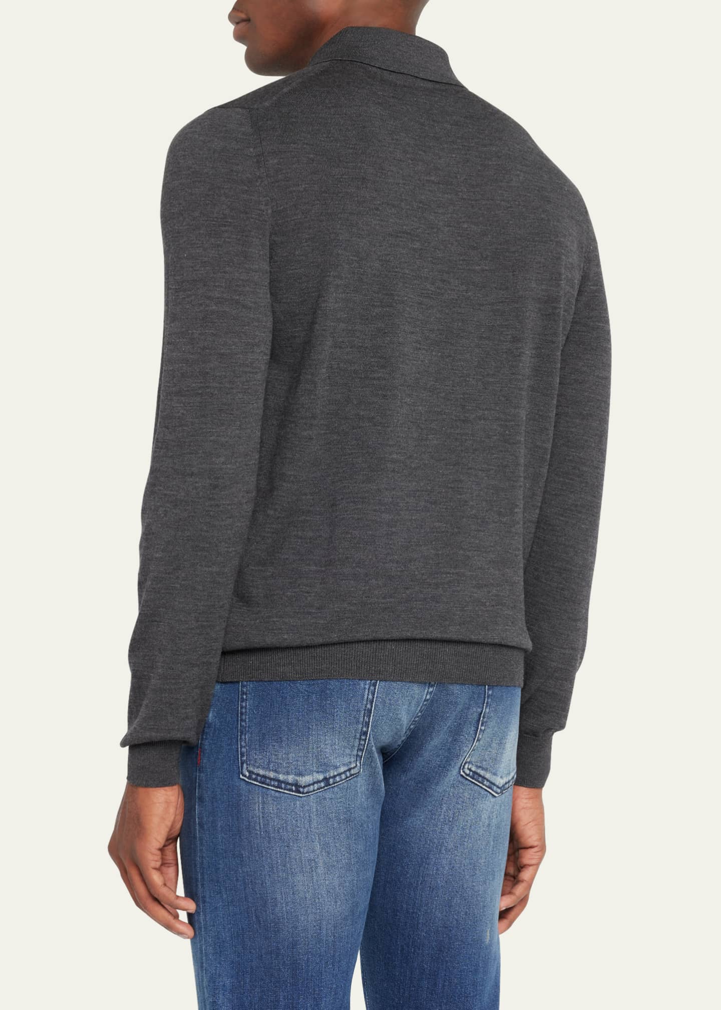 Kiton Men's Heathered Wool Polo Sweater Image 3 of 5