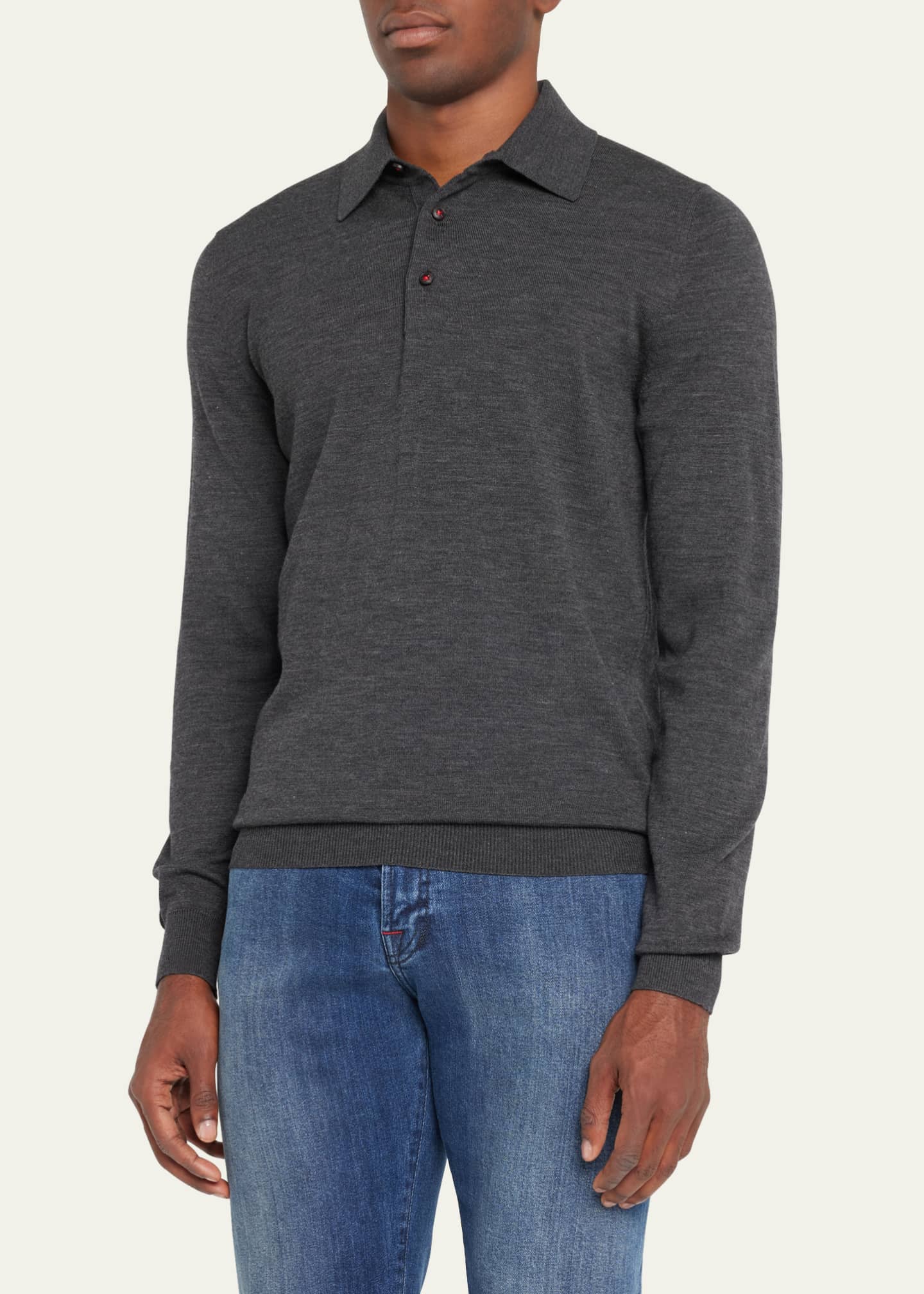 Kiton Men's Heathered Wool Polo Sweater Image 4 of 5