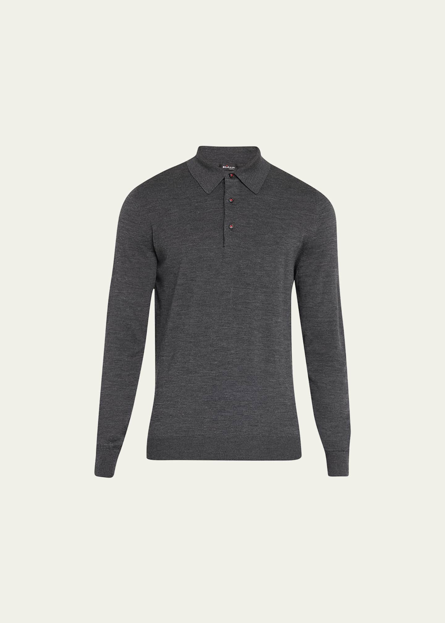 Kiton Men's Heathered Wool Polo Sweater Image 1 of 5