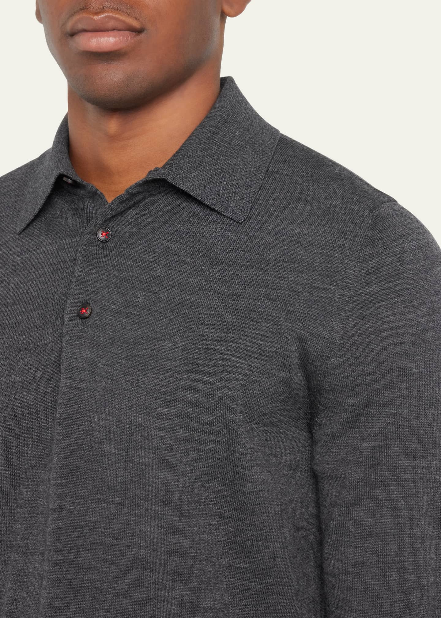 Kiton Men's Heathered Wool Polo Sweater Image 5 of 5