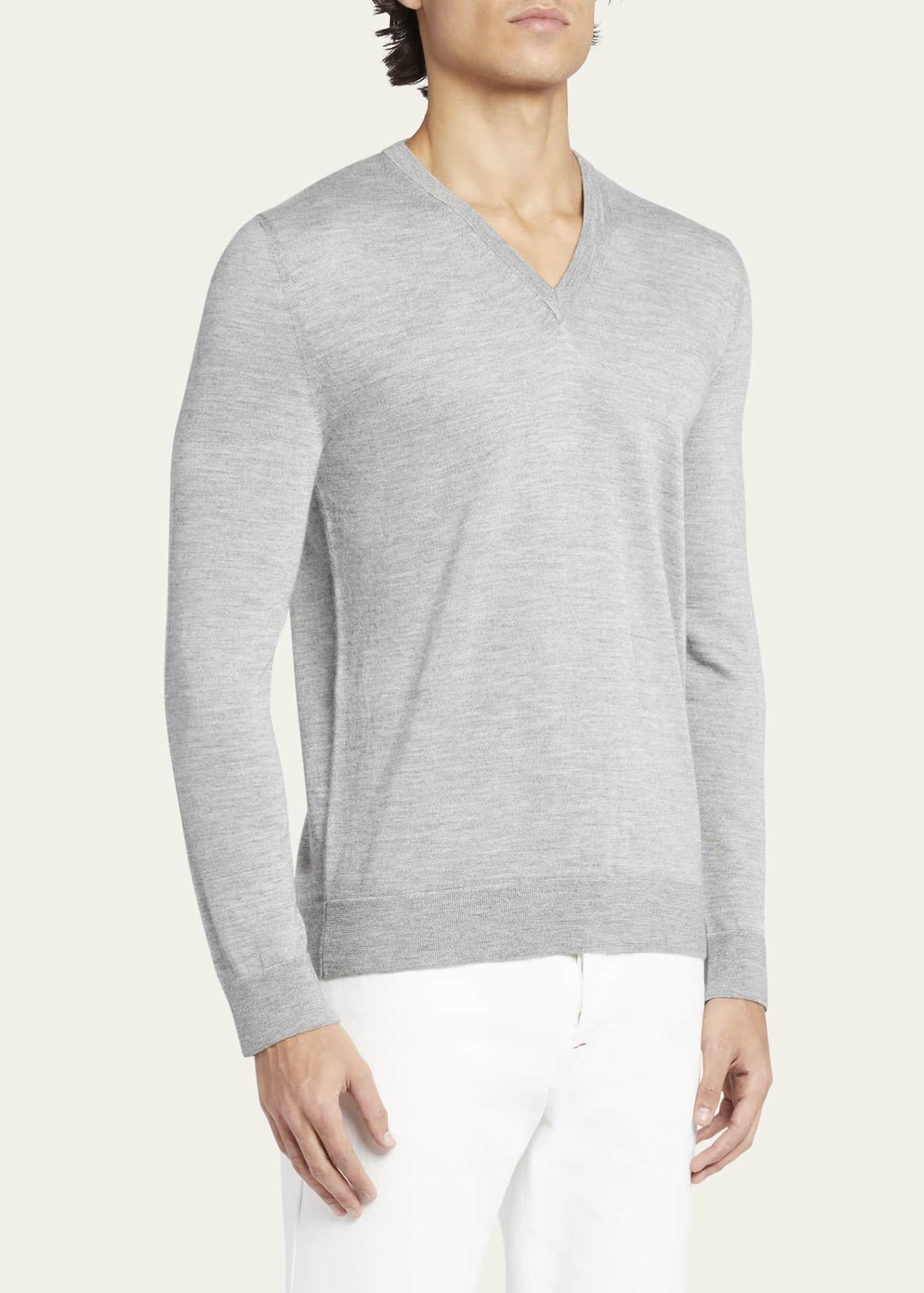 Men's Cotton/Cashmere Sweater, V-Neck