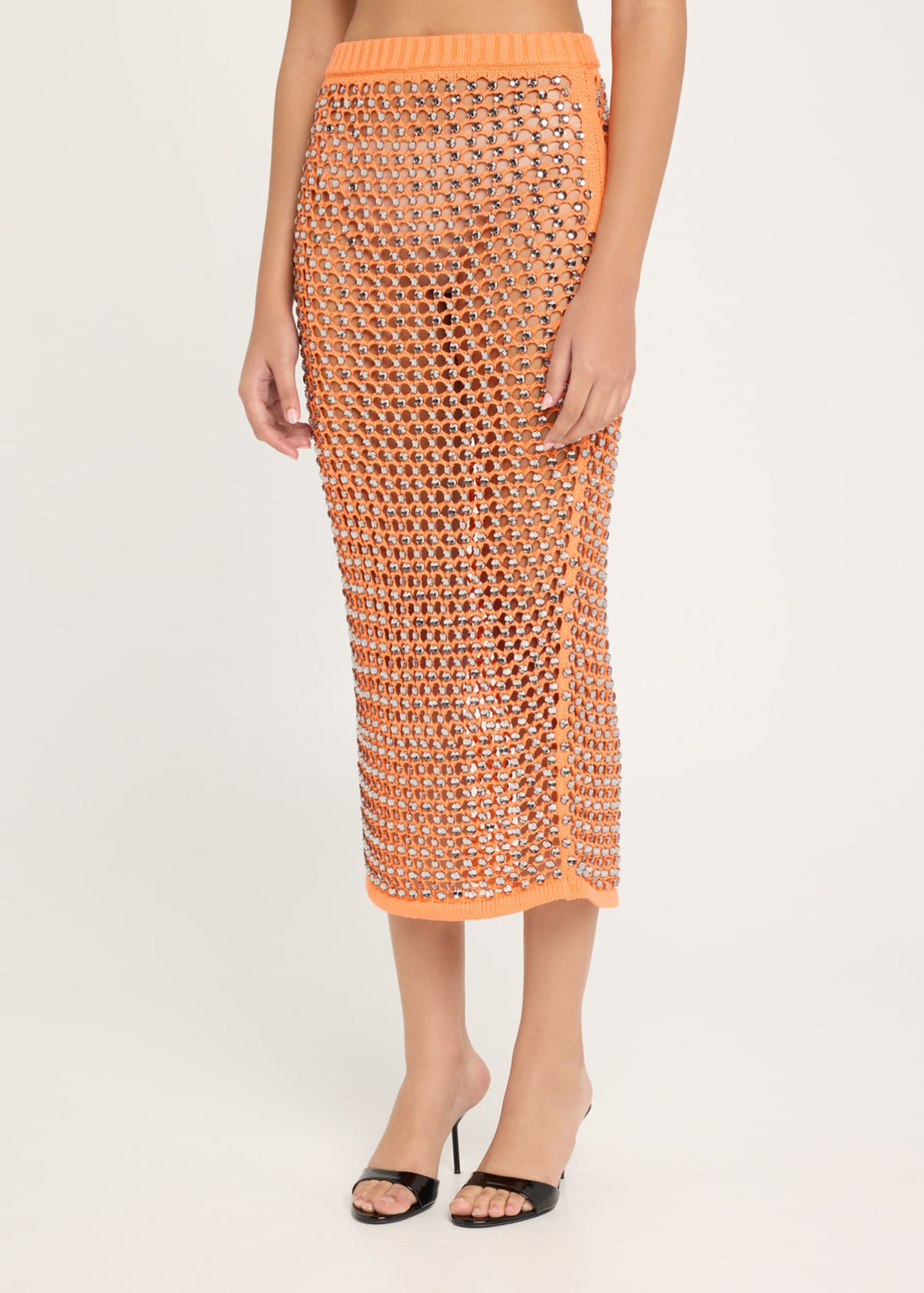 Diotima Crystal Open knit Midi Skirt Fluo Orange Women s 0 Skirts Midi Skirts