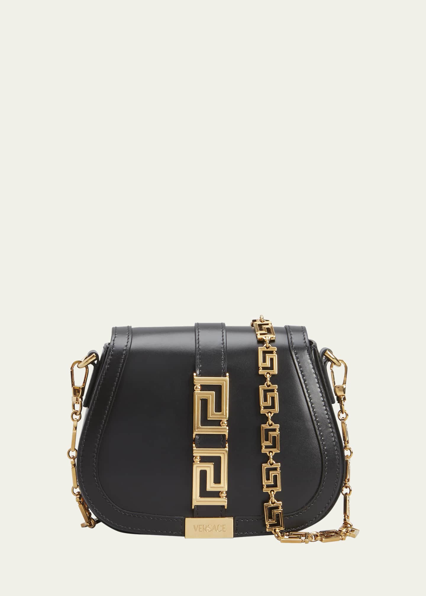Versace Greca Goddess Medium Leather Shoulder Bag - Black/Versace Gold