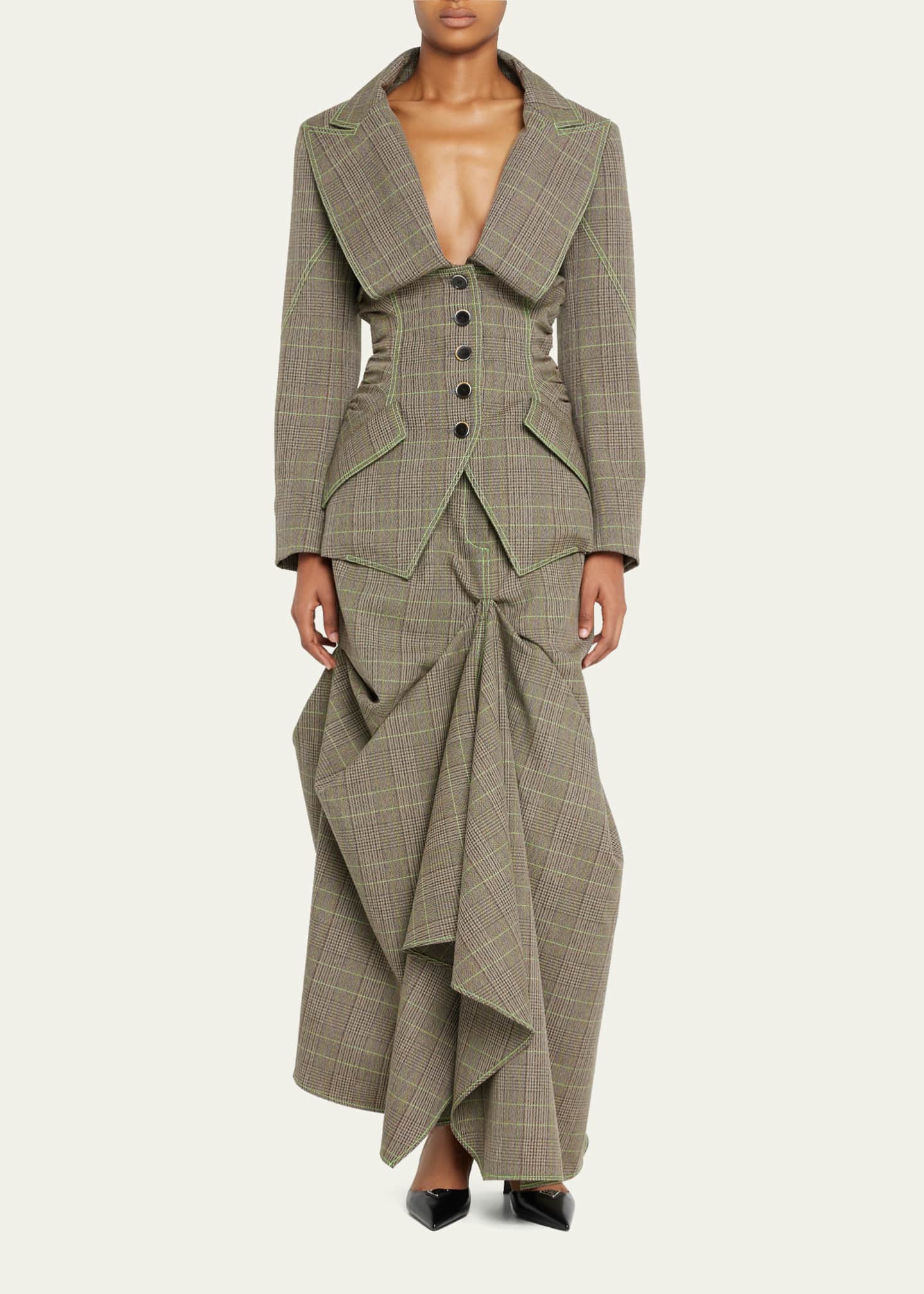 CHRISTOPHER JOHN ROGERS Prince of Wales Tucked Wool Trumpet Skirt with