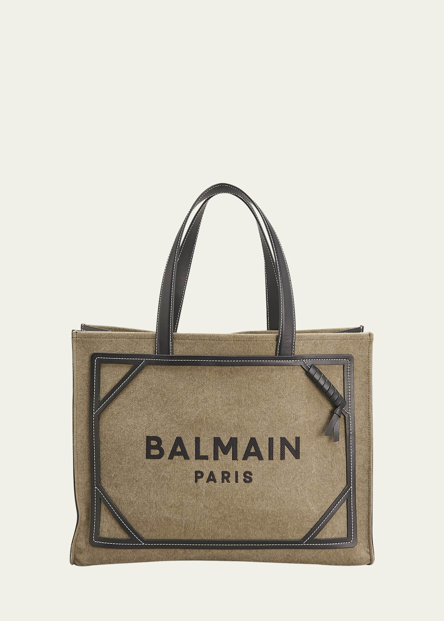 Balmain B Army Medium Shopper Tote Bag in Canvas with Leather Handles ...