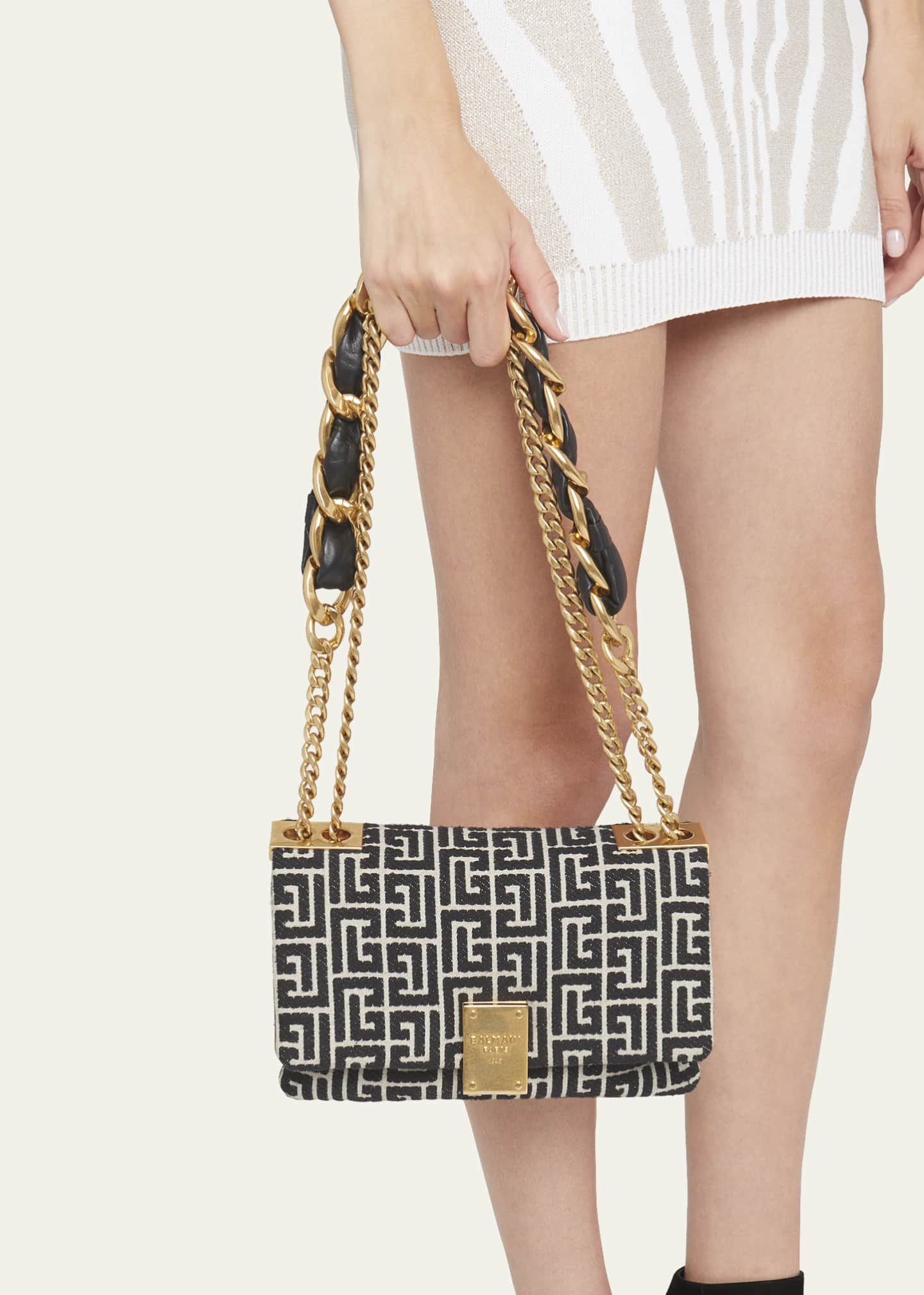 Balmain 1945 Soft Small Shoulder Bag in Monogram Jacquard Image 2 of 5