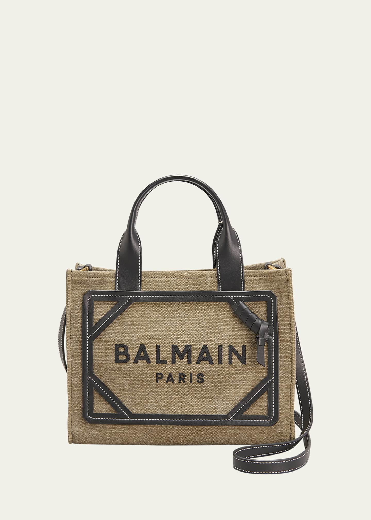 Balmain B Army Small Shopper Tote Bag in Canvas with Leather Handles ...