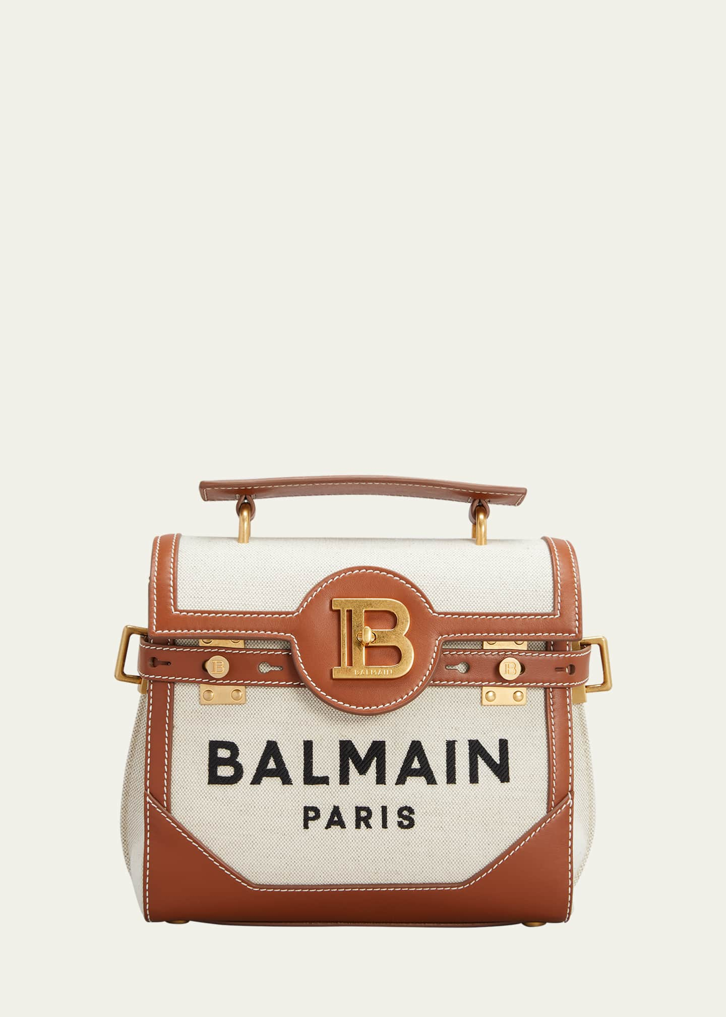 Balmain BBuzz 22 Monogram-Embossed Suede Top-Handle Bag