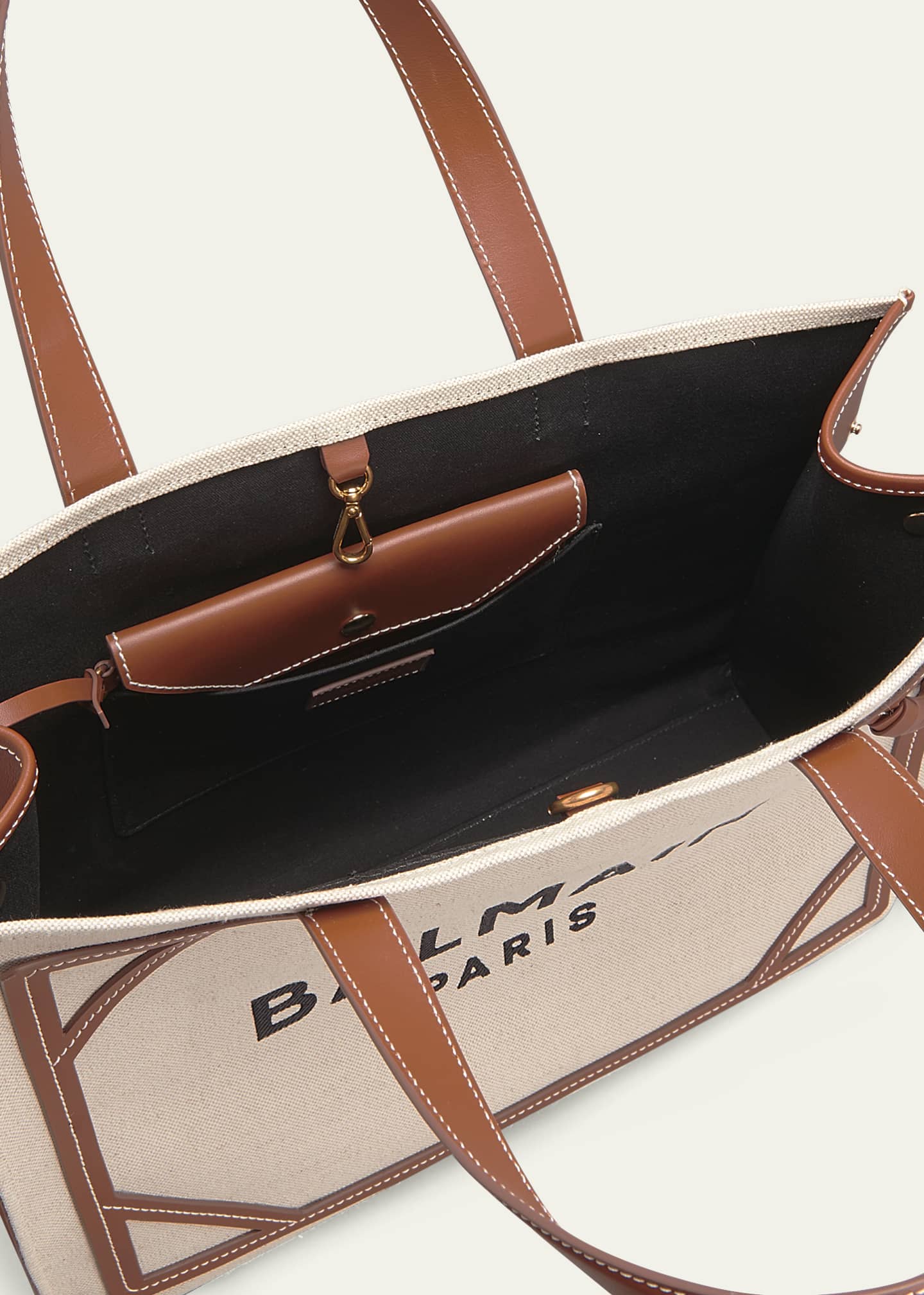 Balmain B Army Medium Shopper Tote Bag in Canvas with Leather Handles Image 4 of 5
