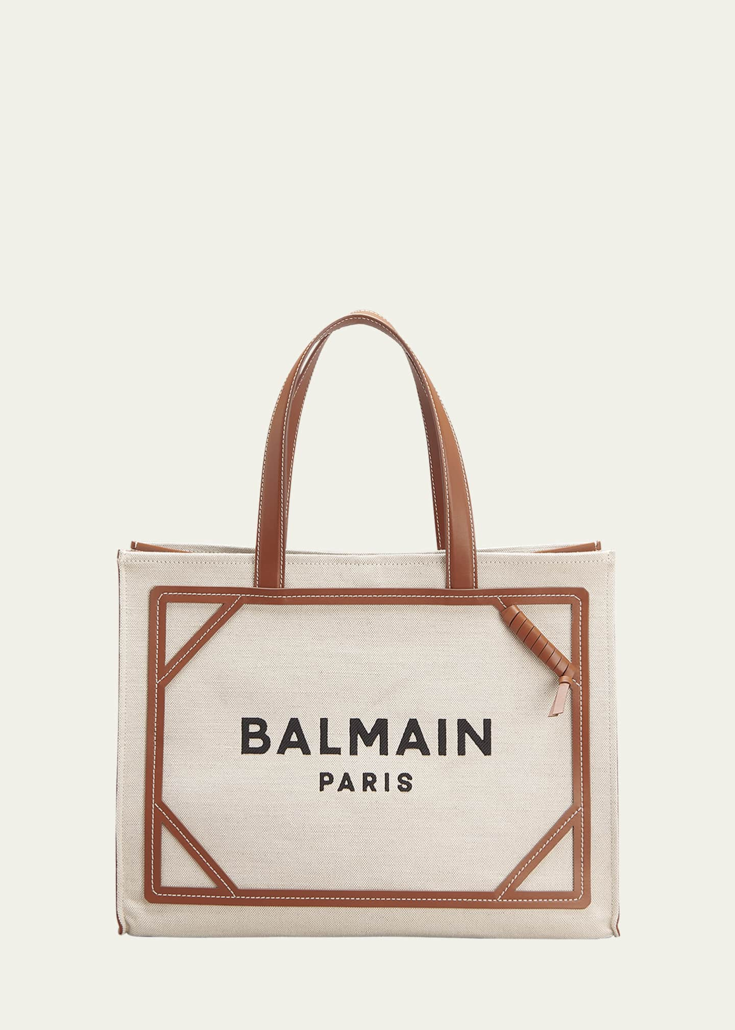 Balmain B Army Medium Shopper Tote Bag in Canvas with Leather Handles ...