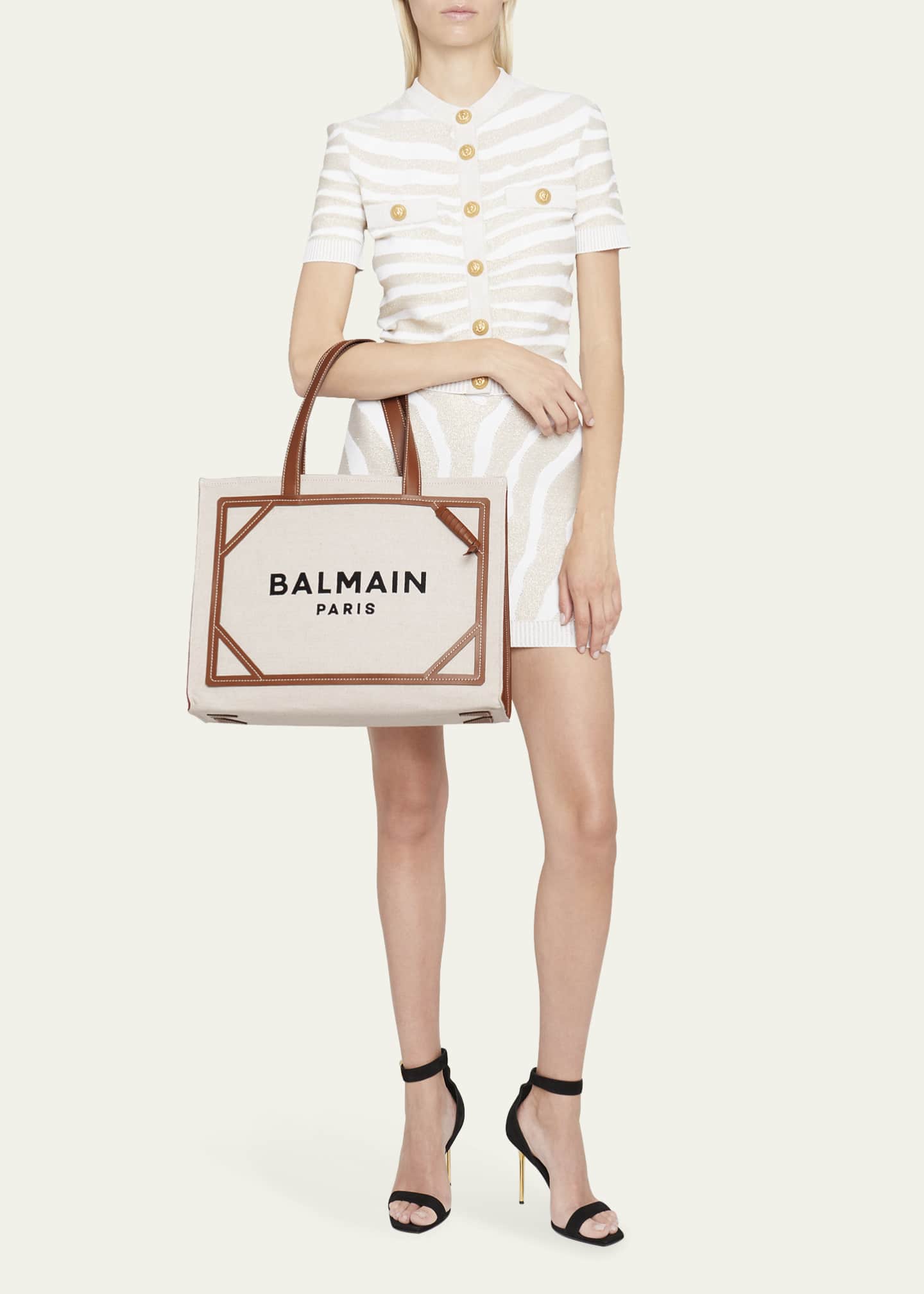 Balmain B Army Medium Shopper Tote Bag in Canvas with Leather Handles Image 5 of 5