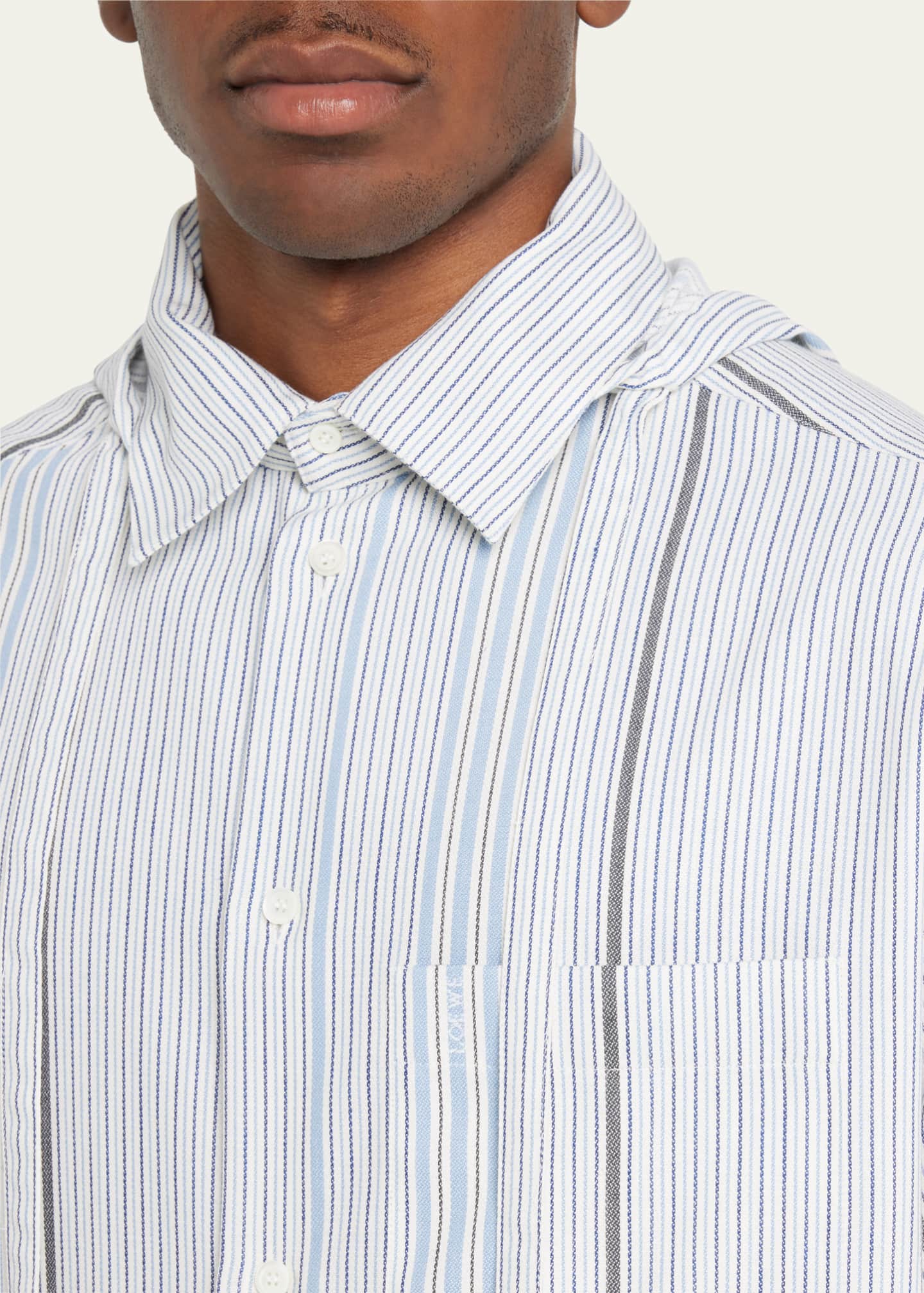 Loewe Men's Hooded Striped Jacquard Shirt Bergdorf Goodman
