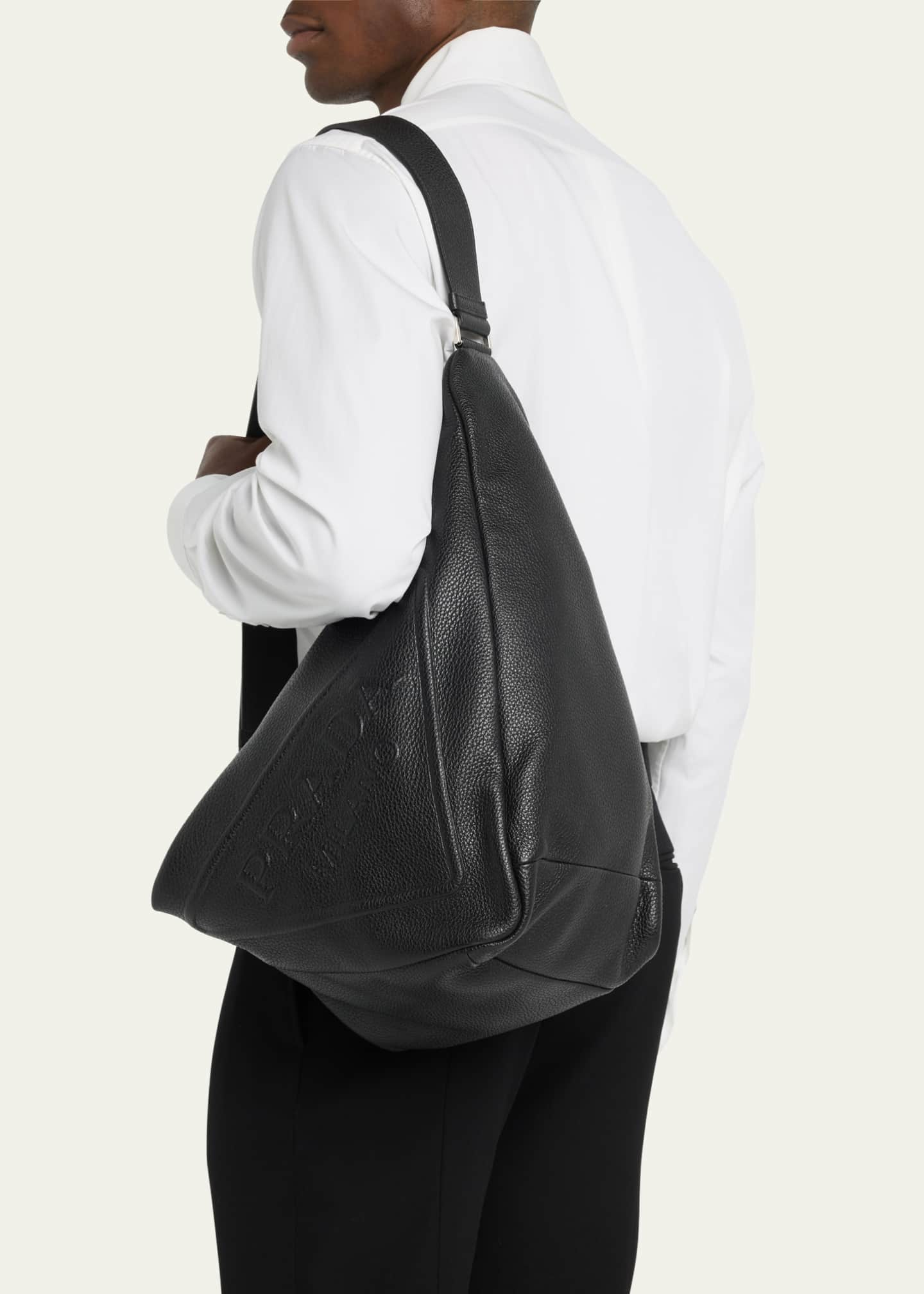 Triangle Leather Shoulder Bag in Black - Prada