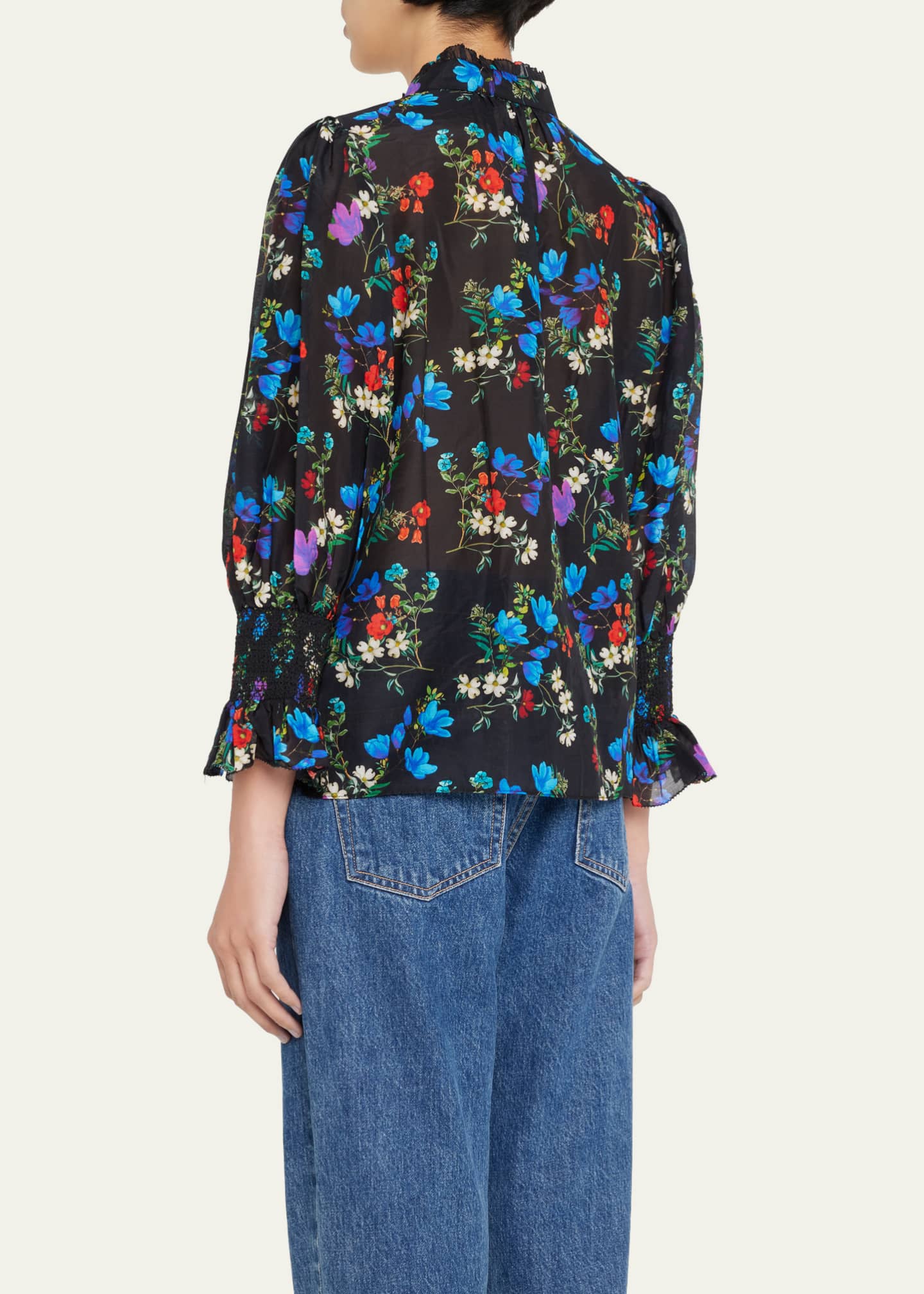 Alice + Olivia Ilan SmockedSleeve ButtonFront Blouse Bergdorf Goodman