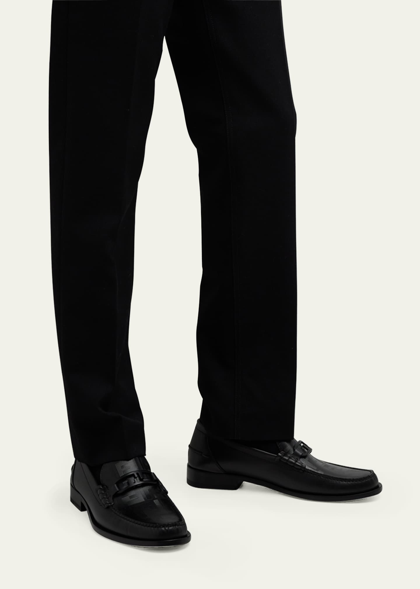 Fendi Men's Tonal FF-Monogram Leather Loafers Image 2 of 5