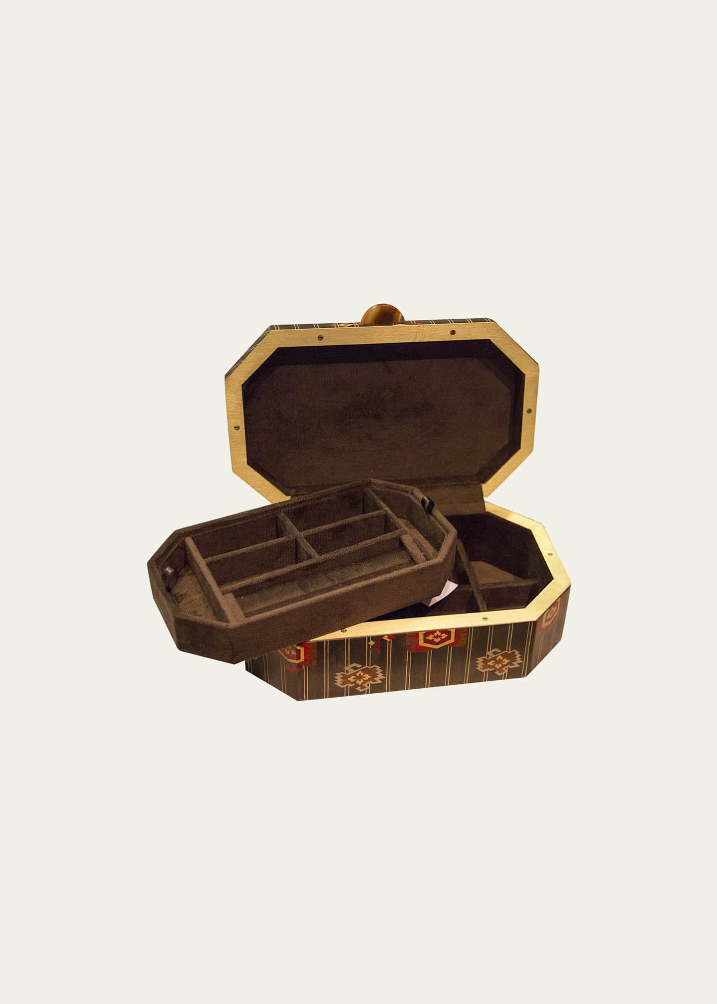 Silvia Furmanovich Wood Box With Brown Stripes Marquetry And Tribal Symbols Image 2 of 2