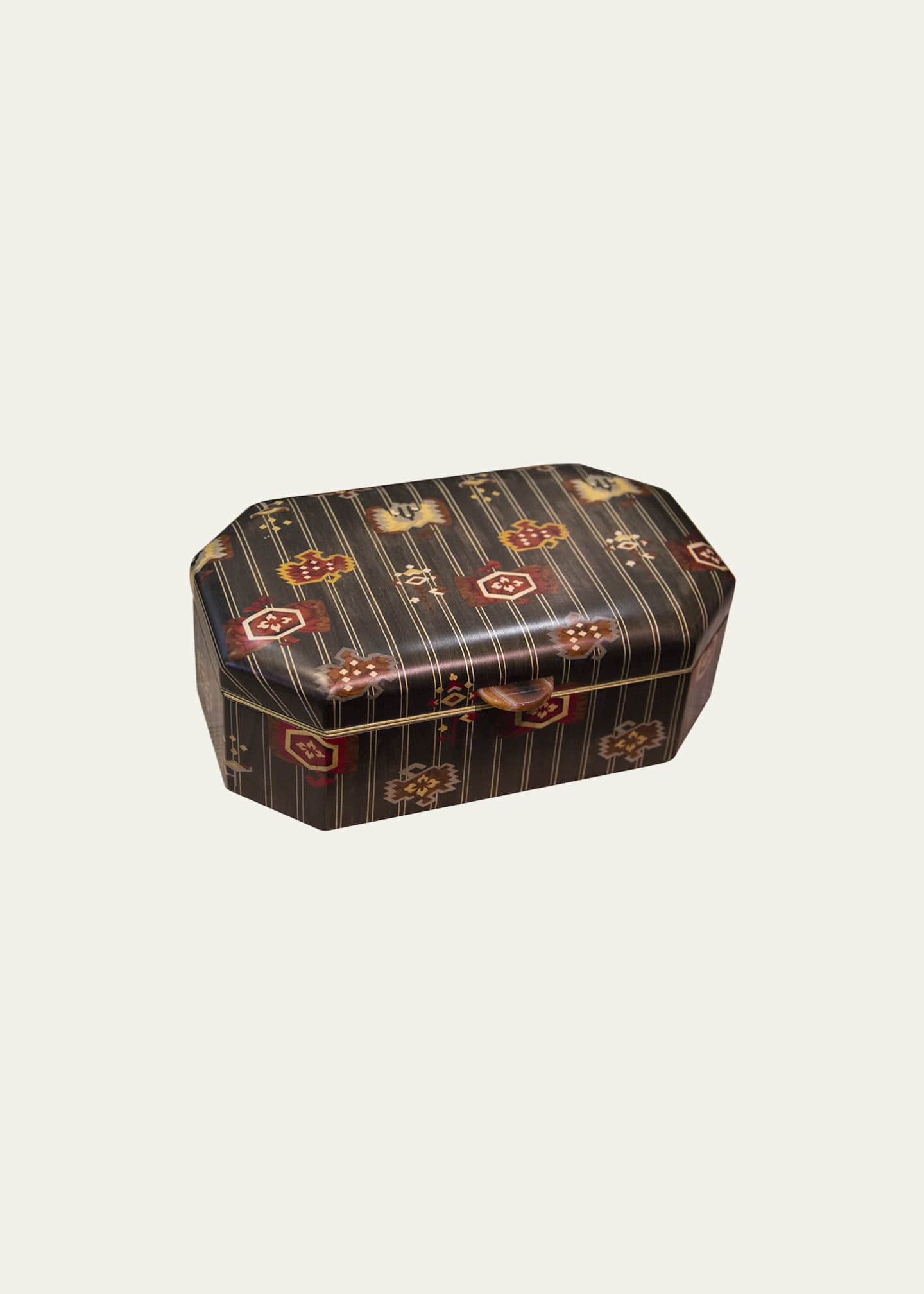Silvia Furmanovich Wood Box With Brown Stripes Marquetry And Tribal Symbols Image 1 of 2