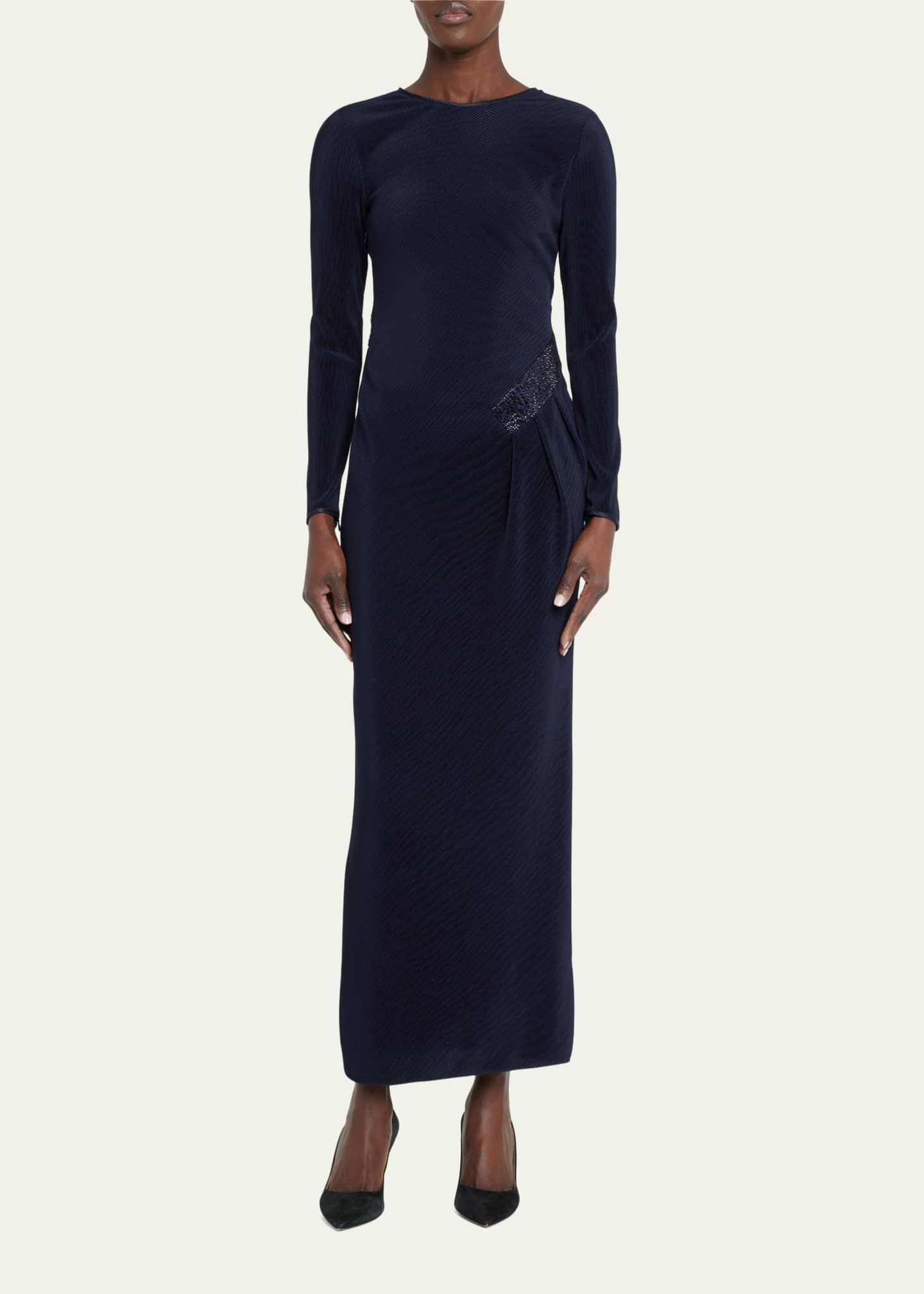 Giorgio Armani Jersey Dress w/ Beaded Hip Detail - Bergdorf